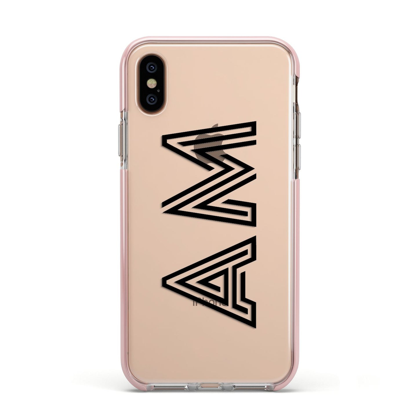 Personalised Maze Initials Clear Custom Black Apple iPhone Xs Impact Case Pink Edge on Gold Phone