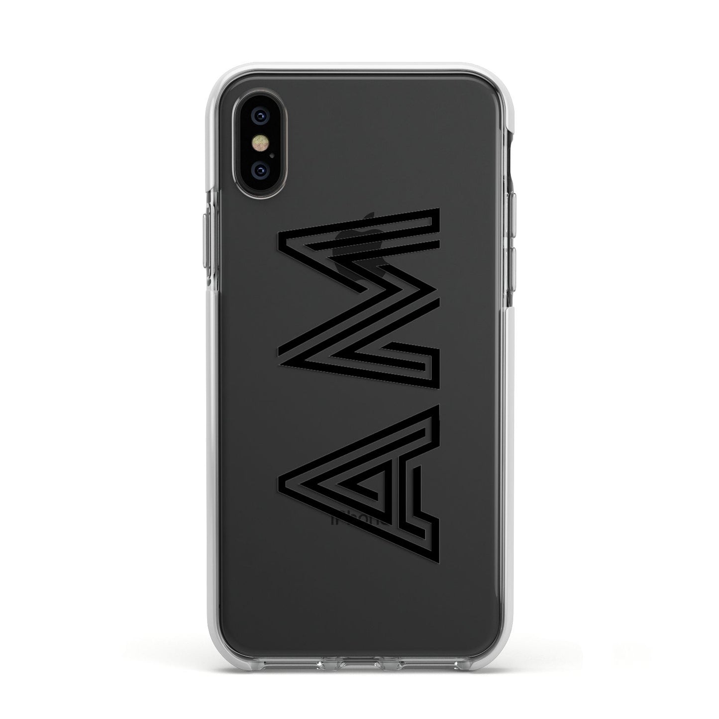 Personalised Maze Initials Clear Custom Black Apple iPhone Xs Impact Case White Edge on Black Phone