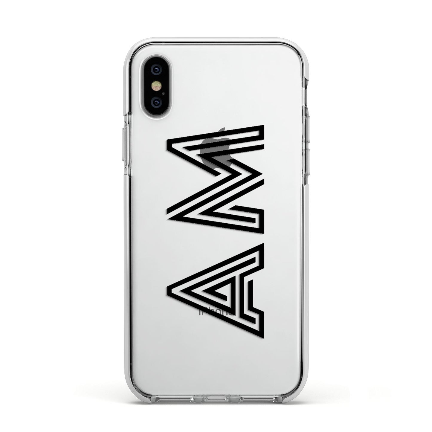 Personalised Maze Initials Clear Custom Black Apple iPhone Xs Impact Case White Edge on Silver Phone