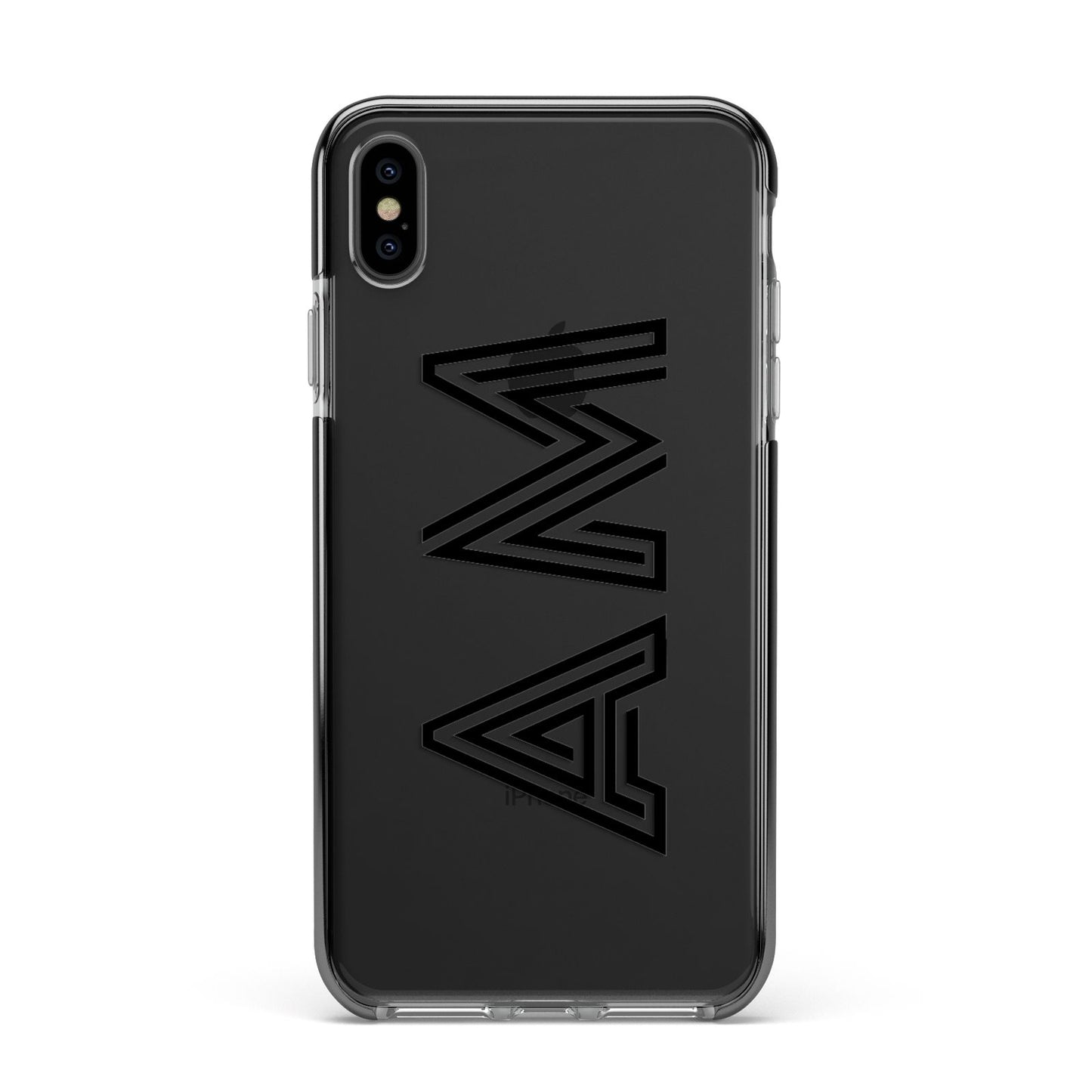 Personalised Maze Initials Clear Custom Black Apple iPhone Xs Max Impact Case Black Edge on Black Phone