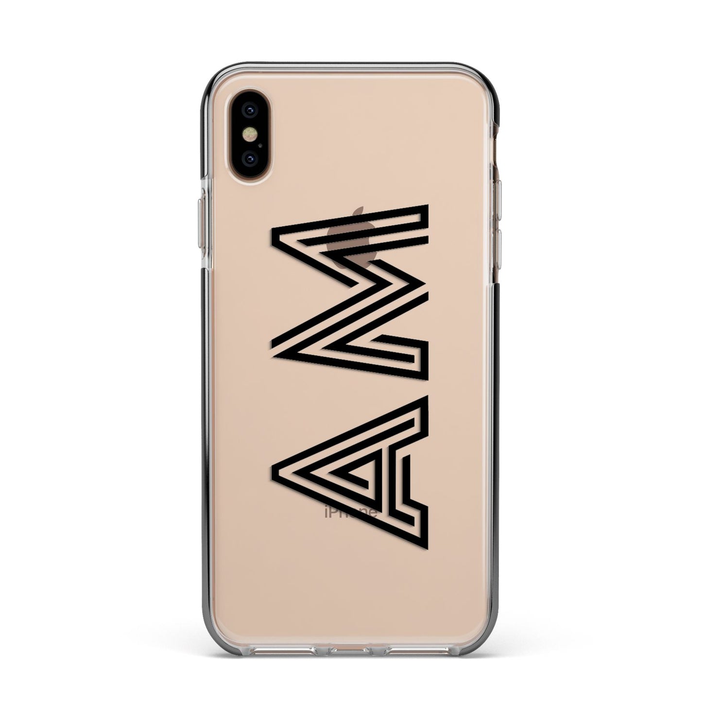 Personalised Maze Initials Clear Custom Black Apple iPhone Xs Max Impact Case Black Edge on Gold Phone