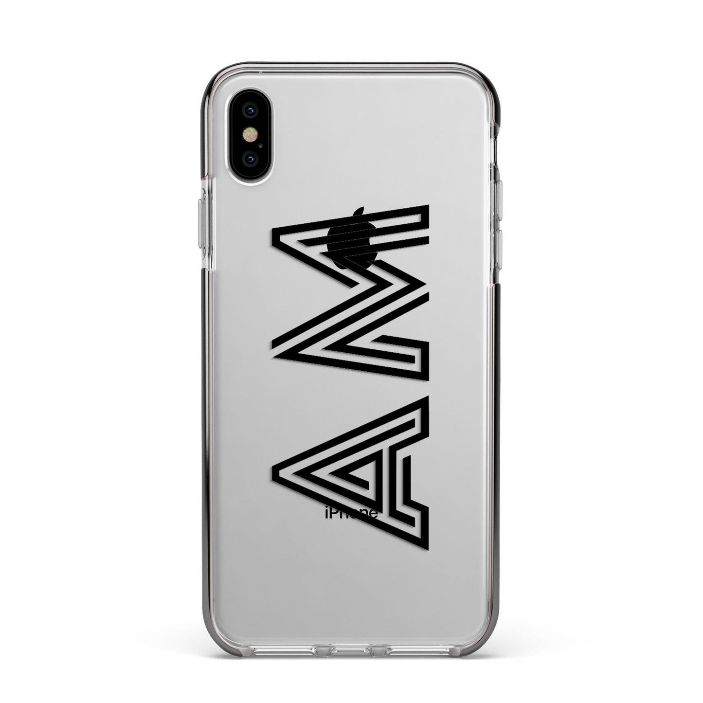 Personalised Maze Initials Clear Custom Black Apple iPhone Xs Max Impact Case Black Edge on Silver Phone