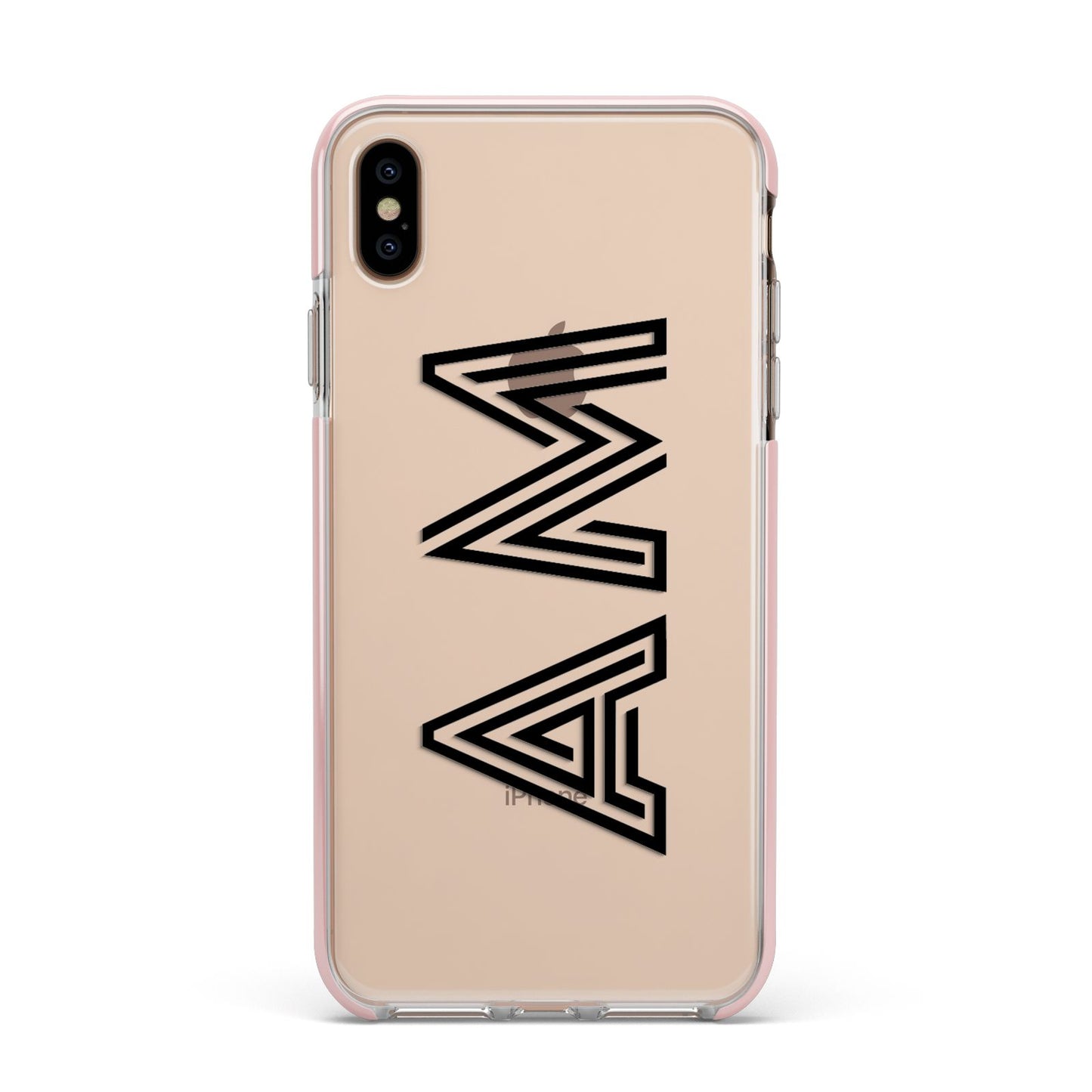 Personalised Maze Initials Clear Custom Black Apple iPhone Xs Max Impact Case Pink Edge on Gold Phone