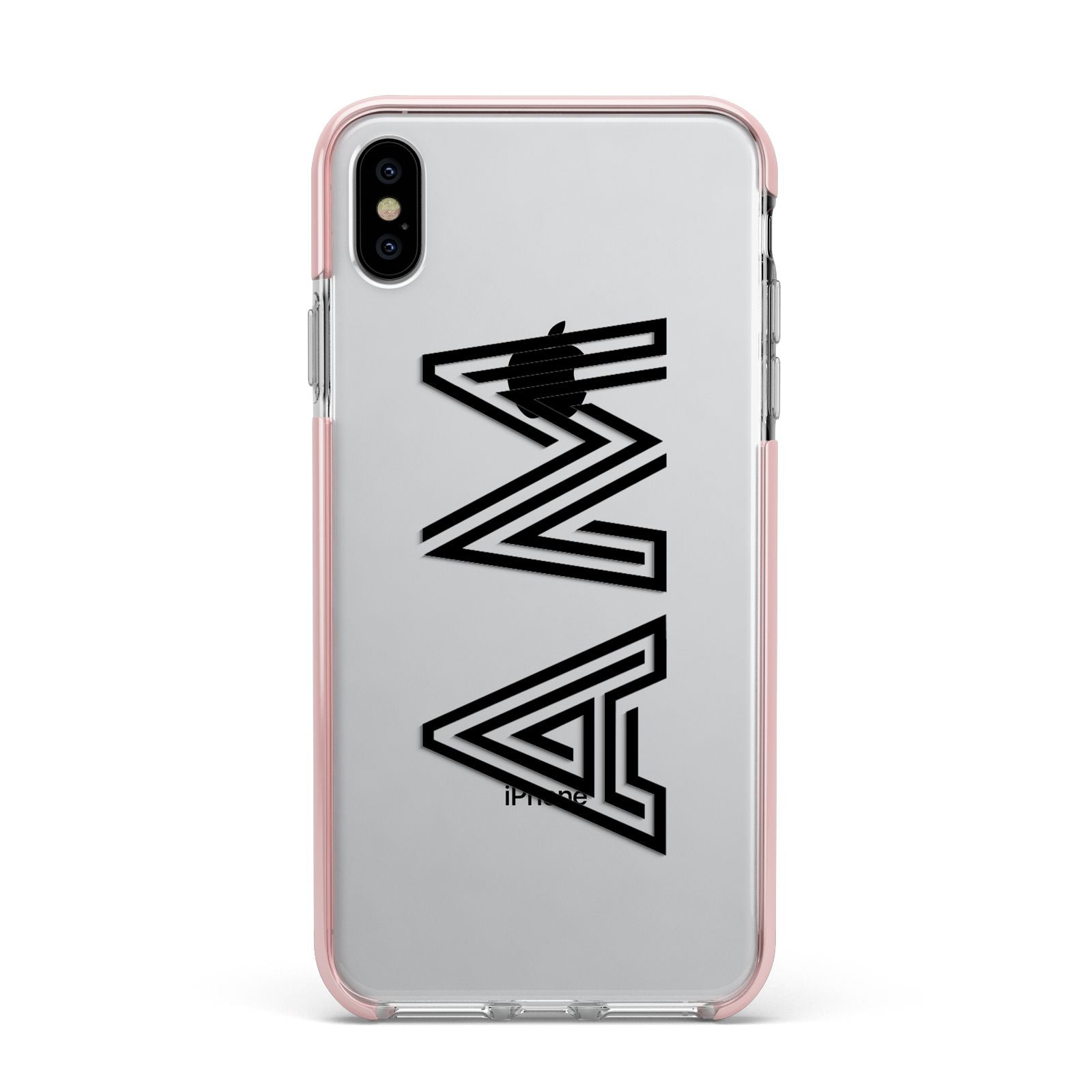 Personalised Maze Initials Clear Custom Black Apple iPhone Xs Max Impact Case Pink Edge on Silver Phone