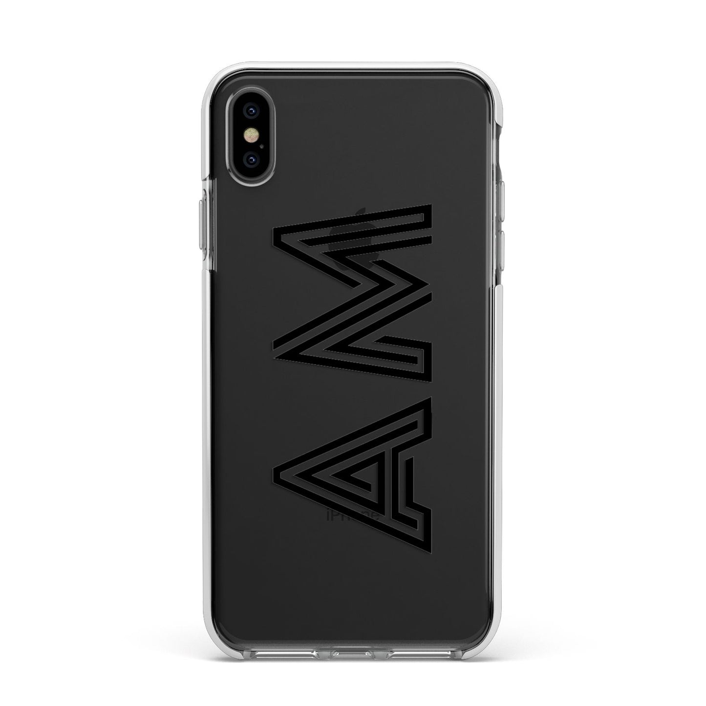 Personalised Maze Initials Clear Custom Black Apple iPhone Xs Max Impact Case White Edge on Black Phone