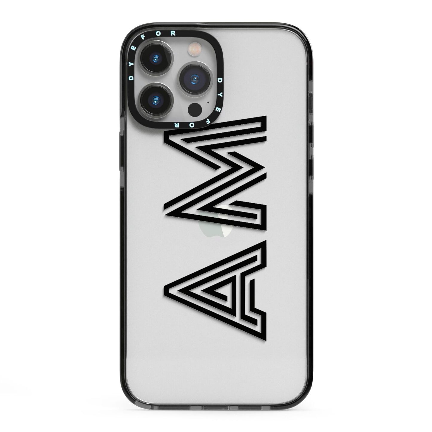 Personalised Maze Initials Clear Custom Black iPhone 13 Pro Max Black Impact Case on Silver phone