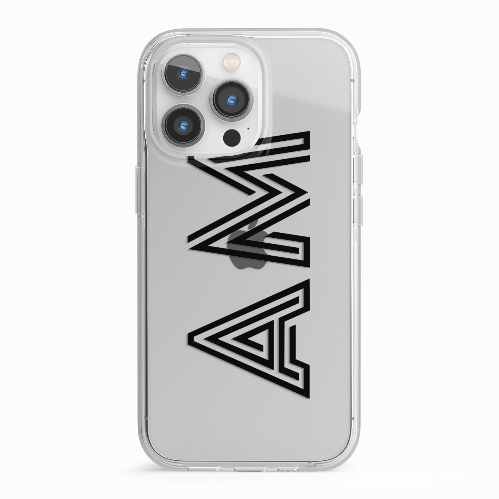 Personalised Maze Initials Clear Custom Black iPhone 13 Pro TPU Impact Case with White Edges