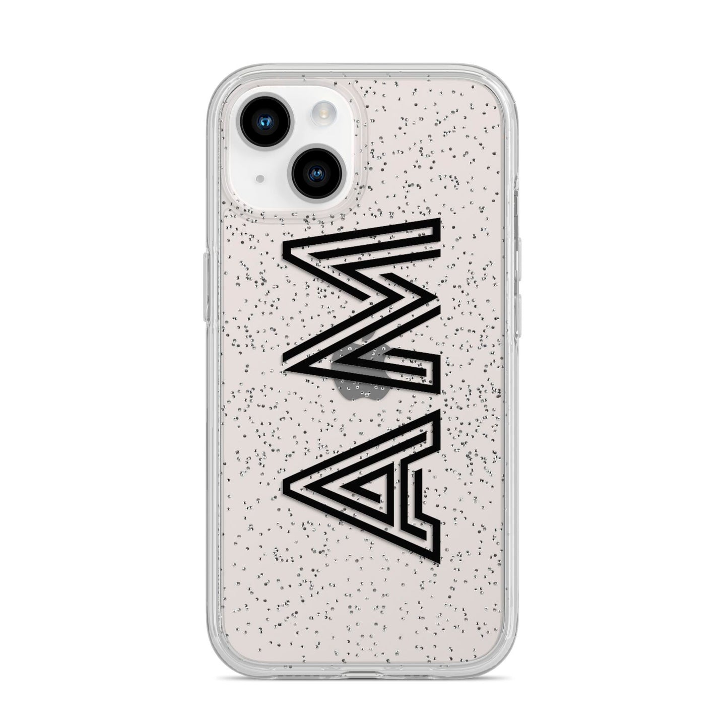 Personalised Maze Initials Clear Custom Black iPhone 14 Glitter Tough Case Starlight