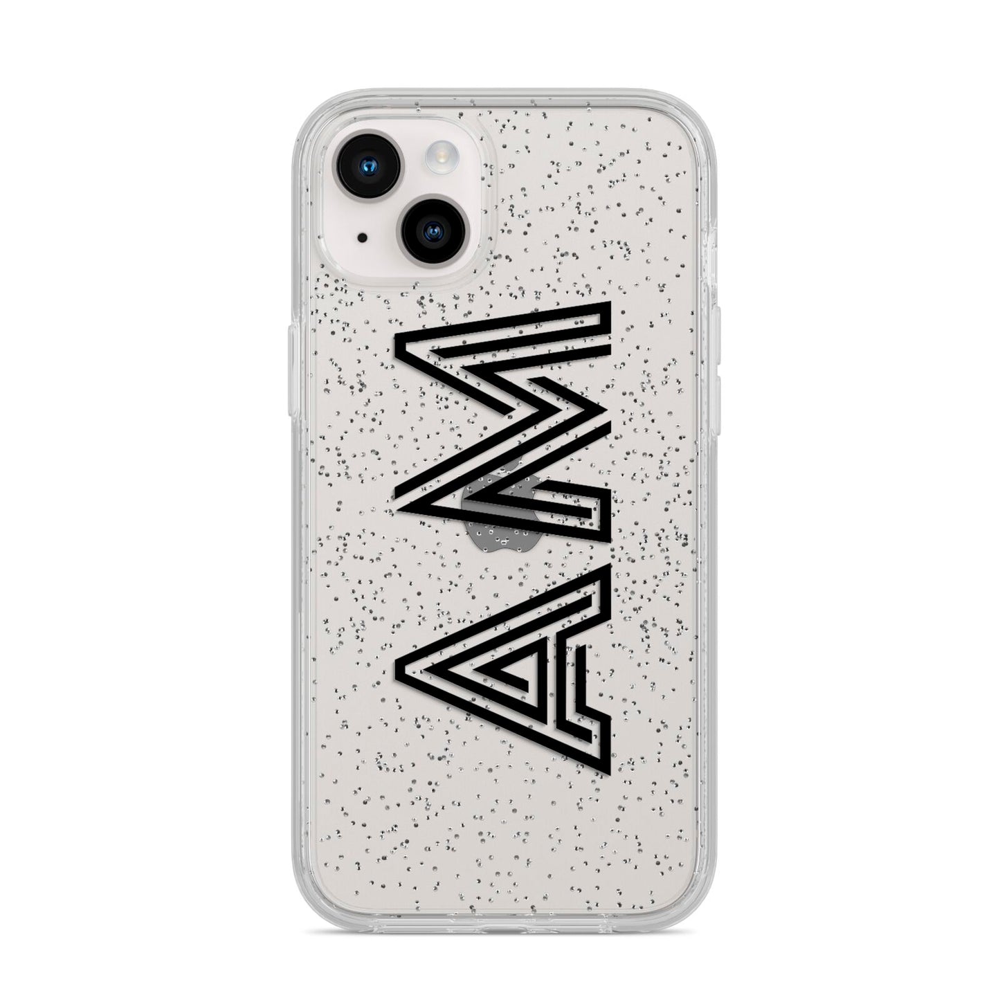 Personalised Maze Initials Clear Custom Black iPhone 14 Plus Glitter Tough Case Starlight