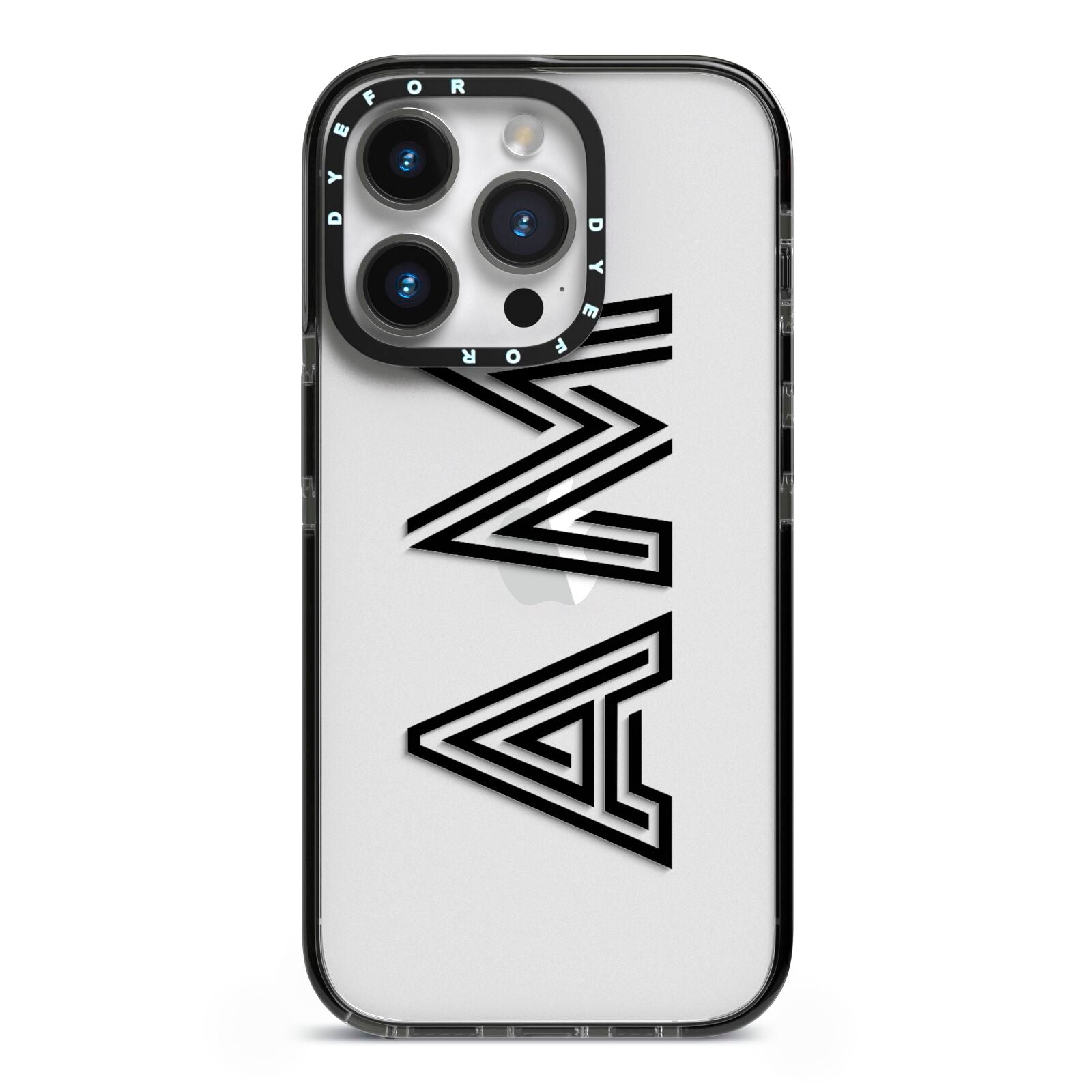 Personalised Maze Initials Clear Custom Black iPhone 14 Pro Black Impact Case on Silver phone