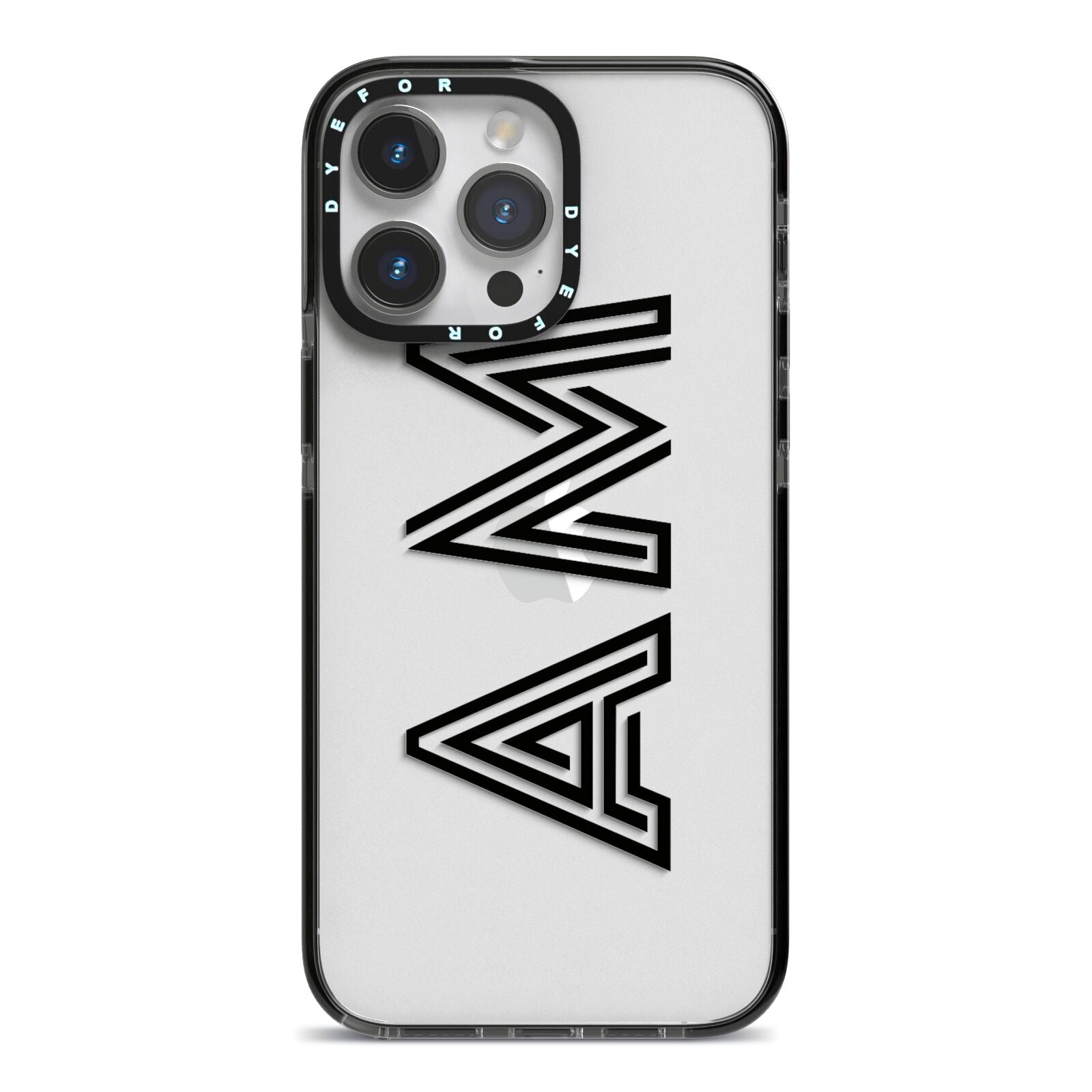 Personalised Maze Initials Clear Custom Black iPhone 14 Pro Max Black Impact Case on Silver phone