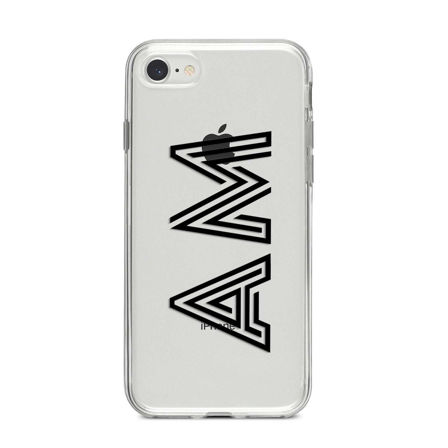 Personalised Maze Initials Clear Custom Black iPhone 8 Bumper Case on Silver iPhone