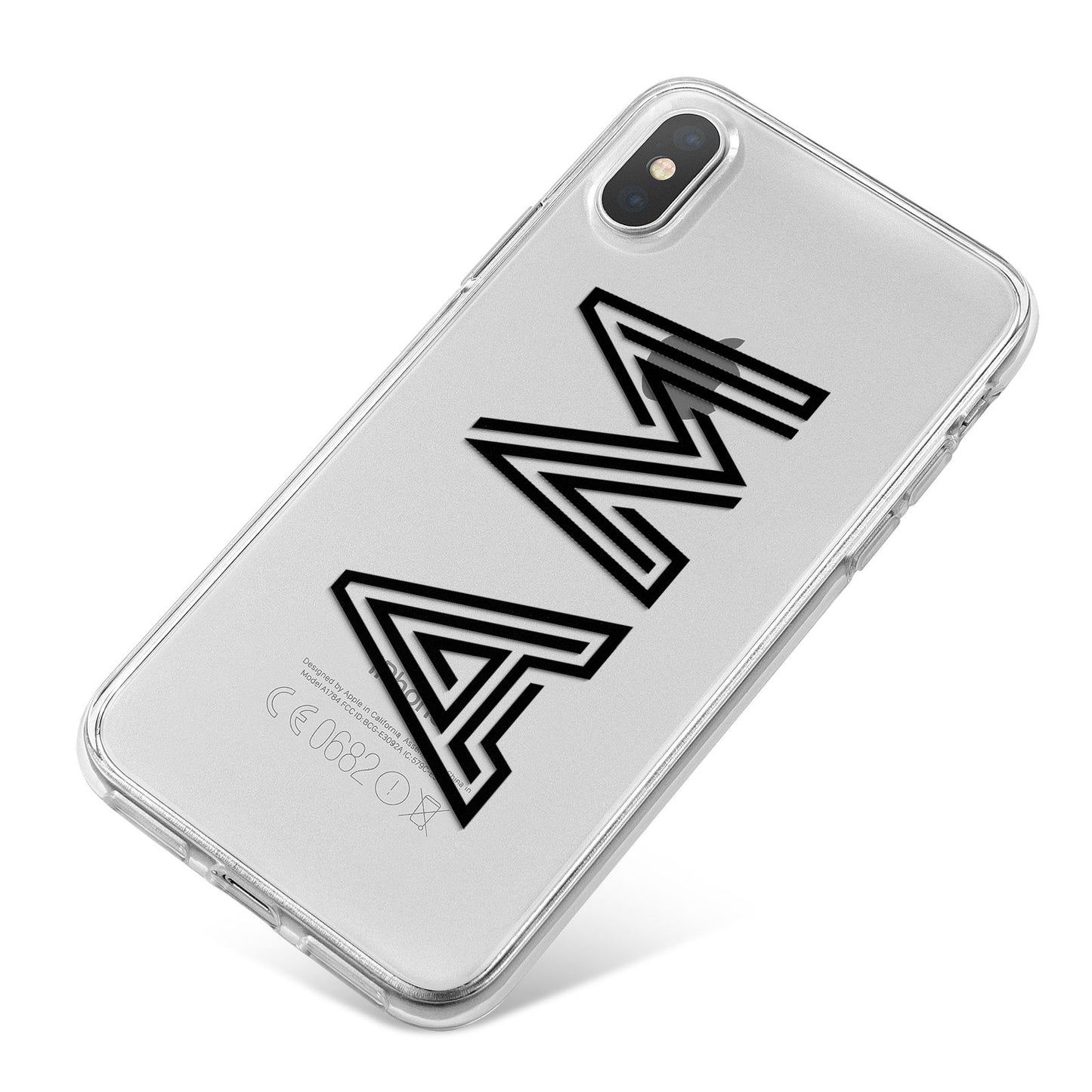 Personalised Maze Initials Clear Custom Black iPhone X Bumper Case on Silver iPhone