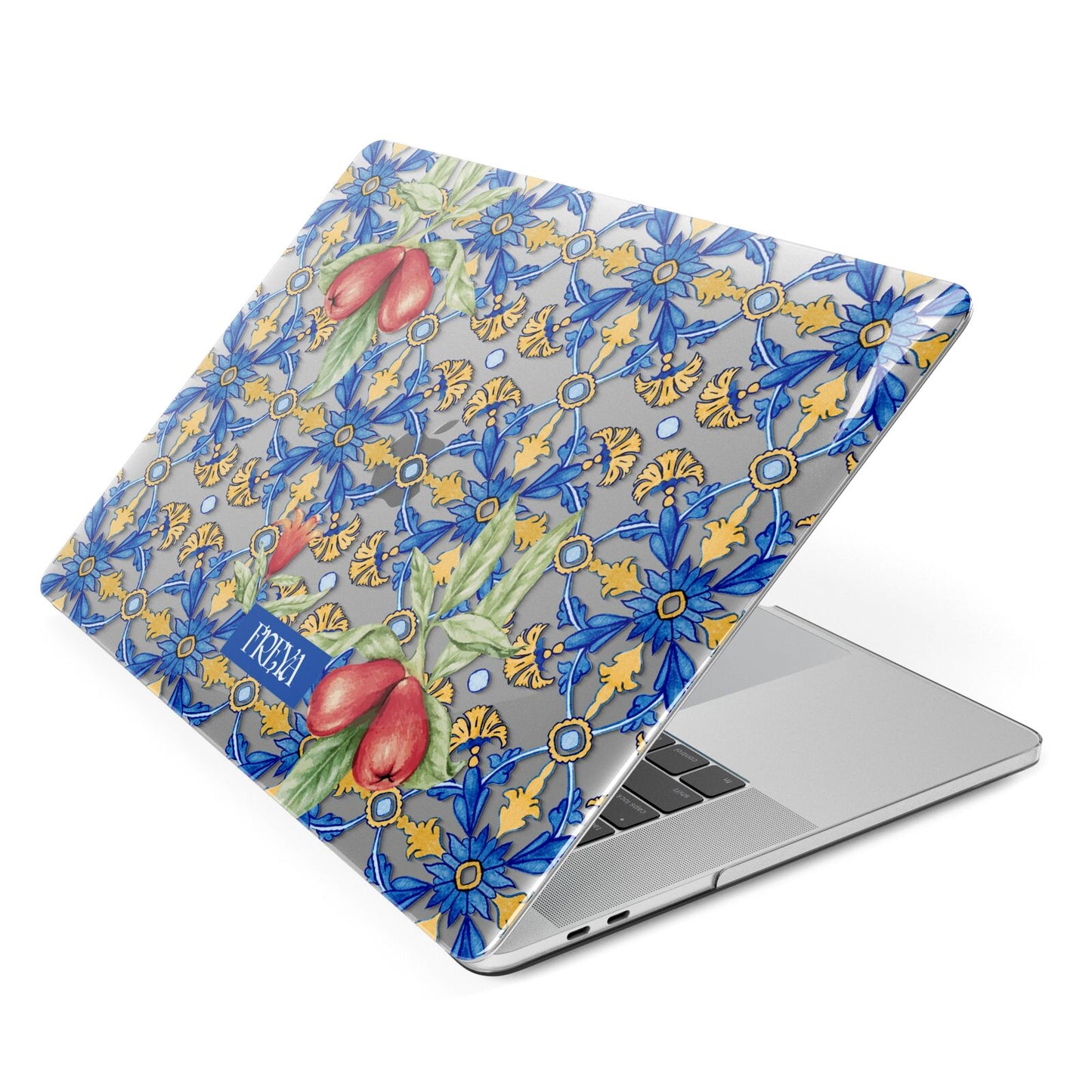 Personalised Mediterranean Fruit and Tiles Apple MacBook Case Side View