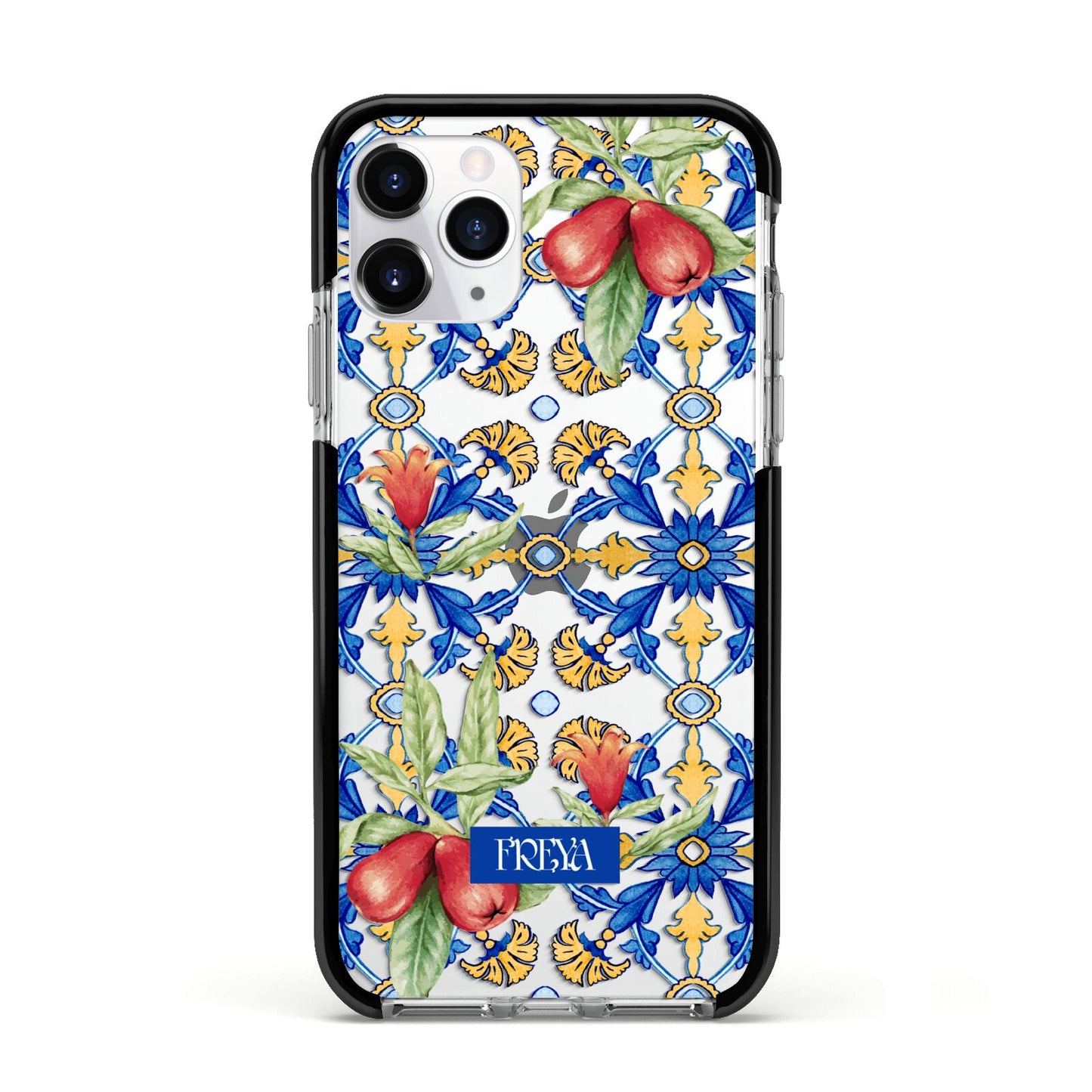 Personalised Mediterranean Fruit and Tiles Apple iPhone 11 Pro in Silver with Black Impact Case