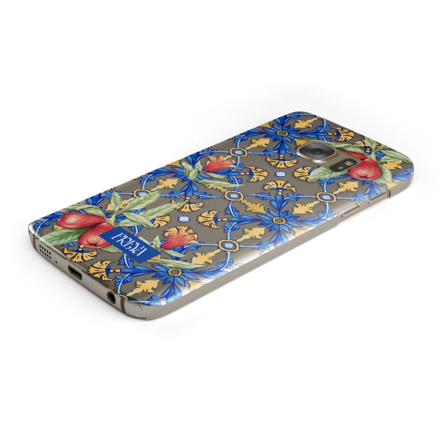 Personalised Mediterranean Fruit and Tiles Protective Samsung Galaxy Case Angled Image