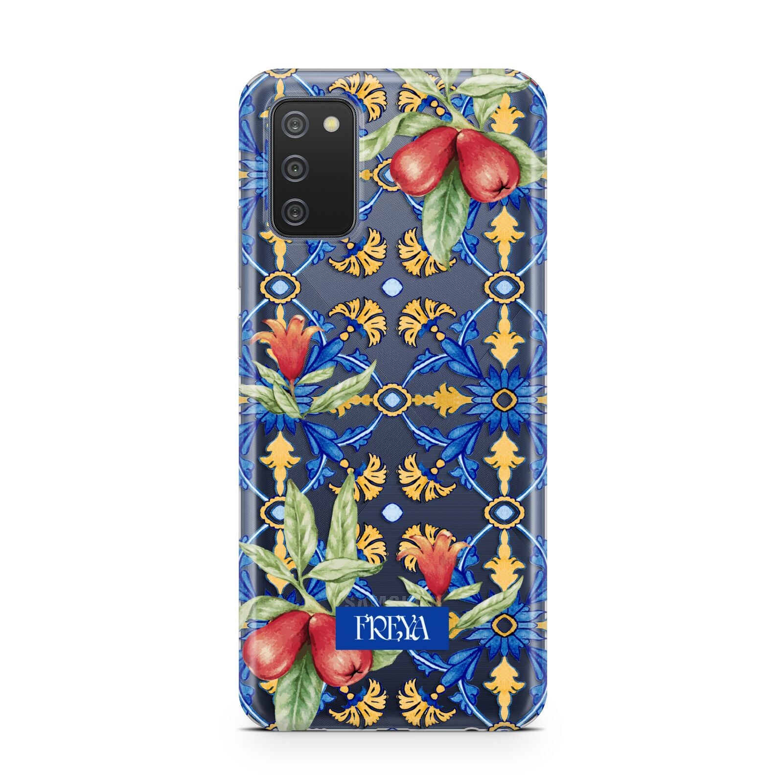 Personalised Mediterranean Fruit and Tiles Samsung A02s Case