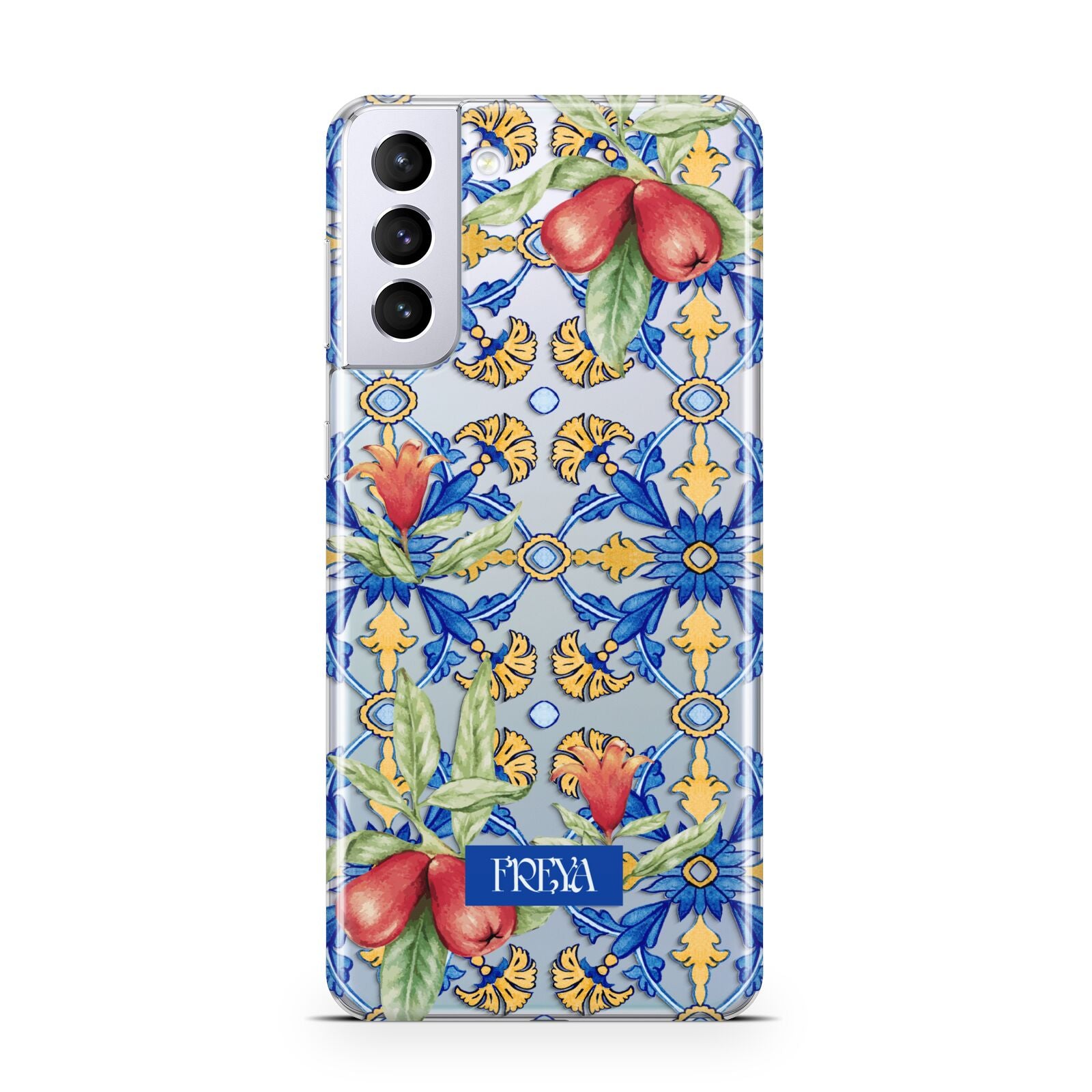 Personalised Mediterranean Fruit and Tiles Samsung S21 Plus Phone Case