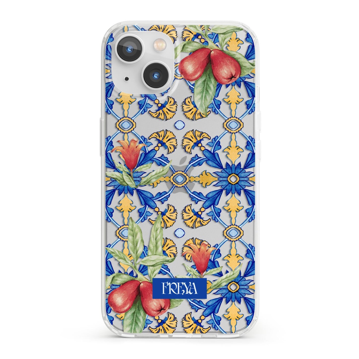 Personalised Mediterranean Fruit and Tiles iPhone 13 Clear Bumper Case