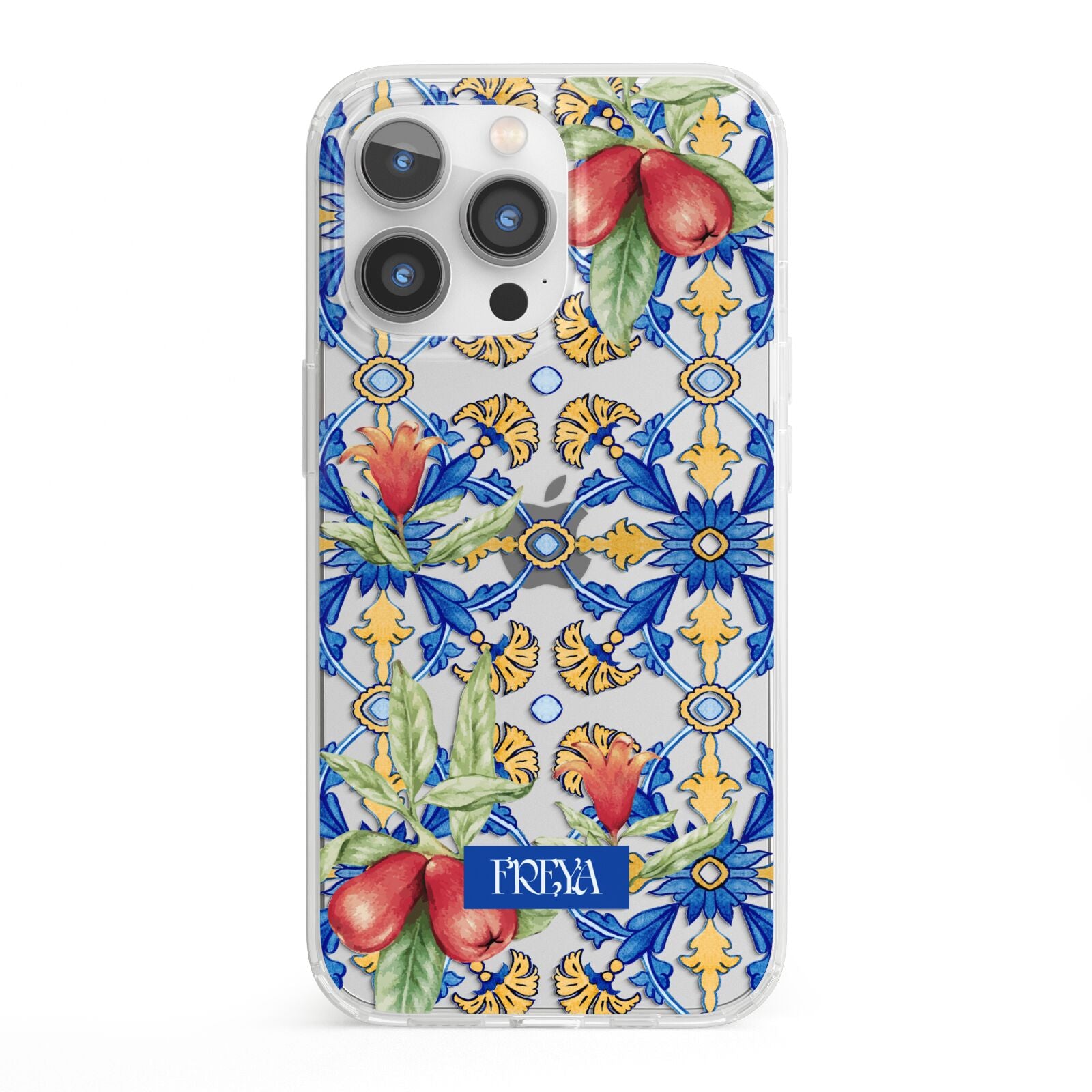 Personalised Mediterranean Fruit and Tiles iPhone 13 Pro Clear Bumper Case