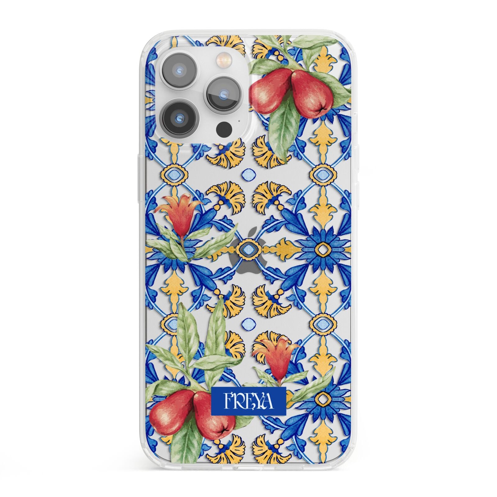 Personalised Mediterranean Fruit and Tiles iPhone 13 Pro Max Clear Bumper Case