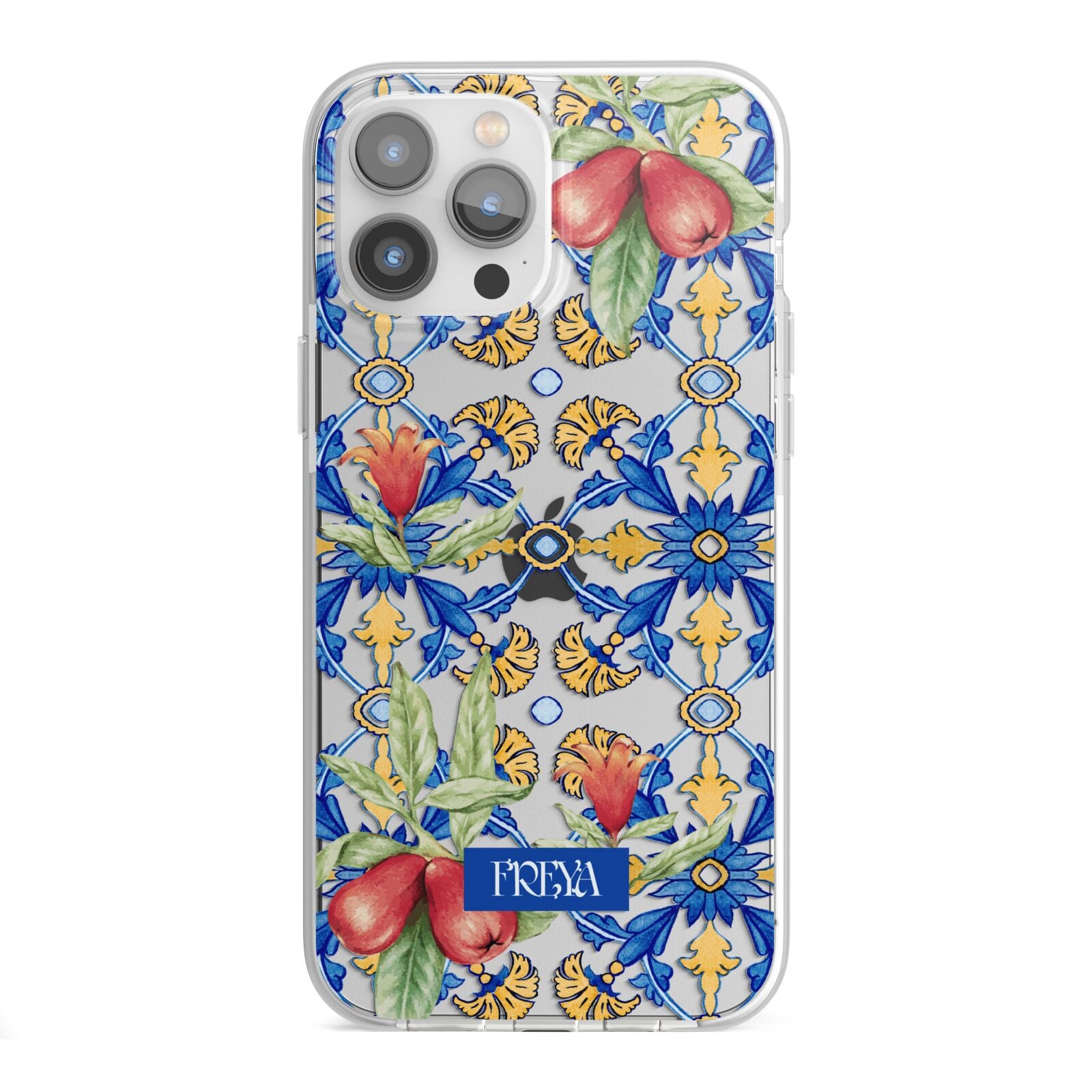 Personalised Mediterranean Fruit and Tiles iPhone 13 Pro Max TPU Impact Case with White Edges