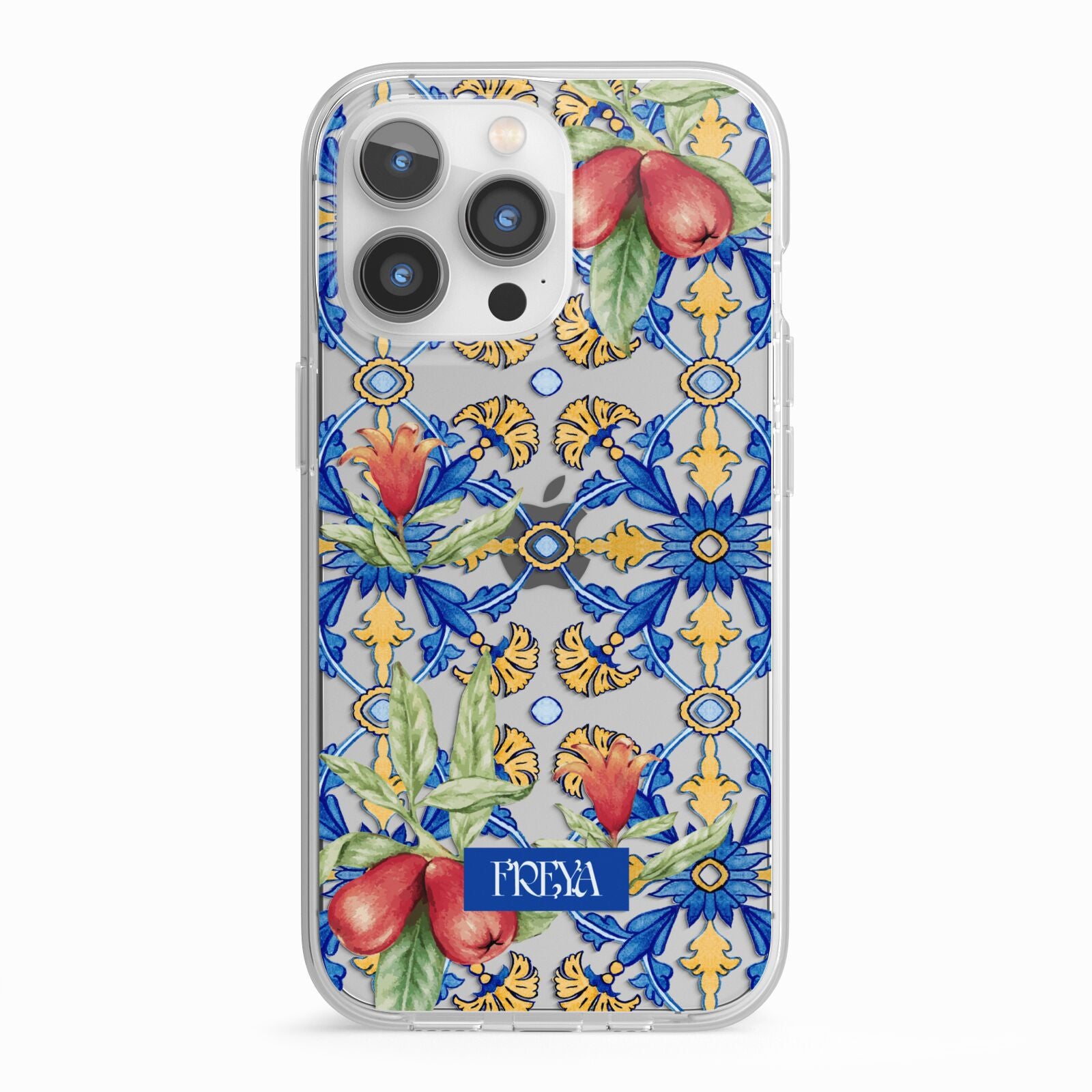 Personalised Mediterranean Fruit and Tiles iPhone 13 Pro TPU Impact Case with White Edges