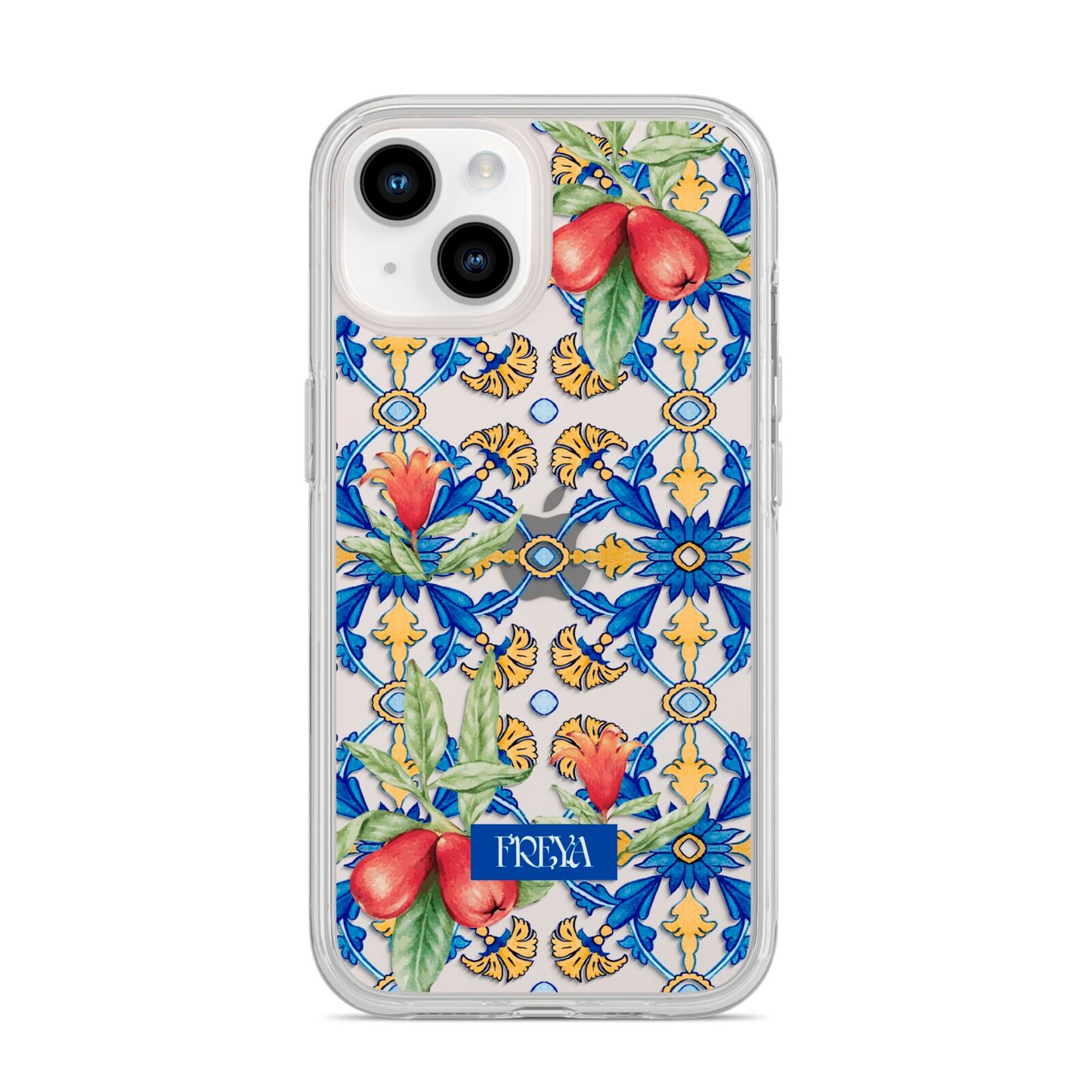 Personalised Mediterranean Fruit and Tiles iPhone 14 Clear Tough Case Starlight