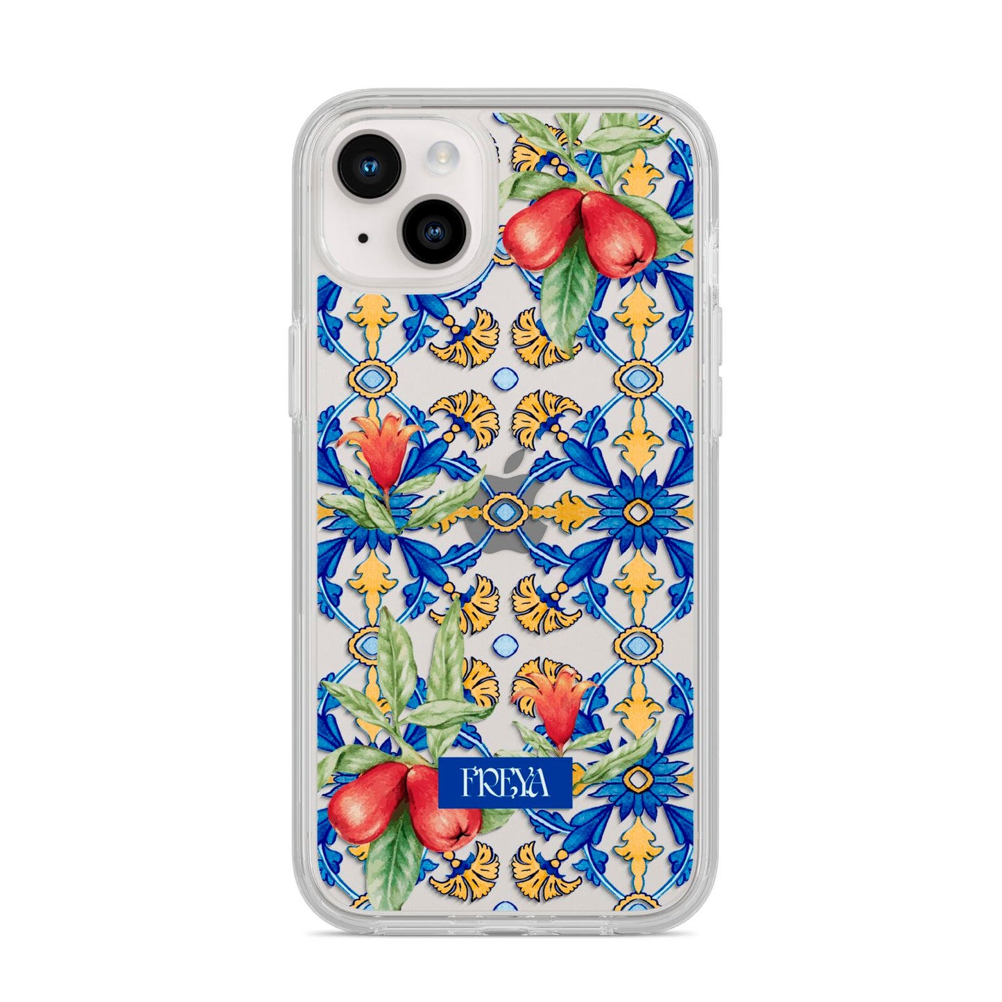 Personalised Mediterranean Fruit and Tiles iPhone 14 Plus Clear Tough Case Starlight