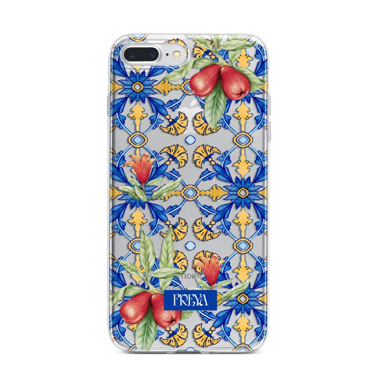 Personalised Mediterranean Fruit and Tiles iPhone 7 Plus Bumper Case on Silver iPhone