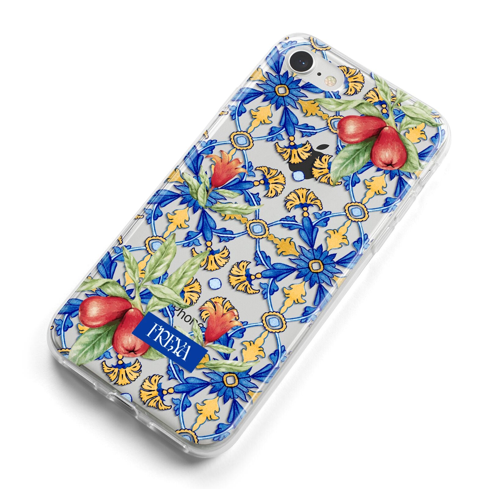 Personalised Mediterranean Fruit and Tiles iPhone 8 Bumper Case on Silver iPhone Alternative Image