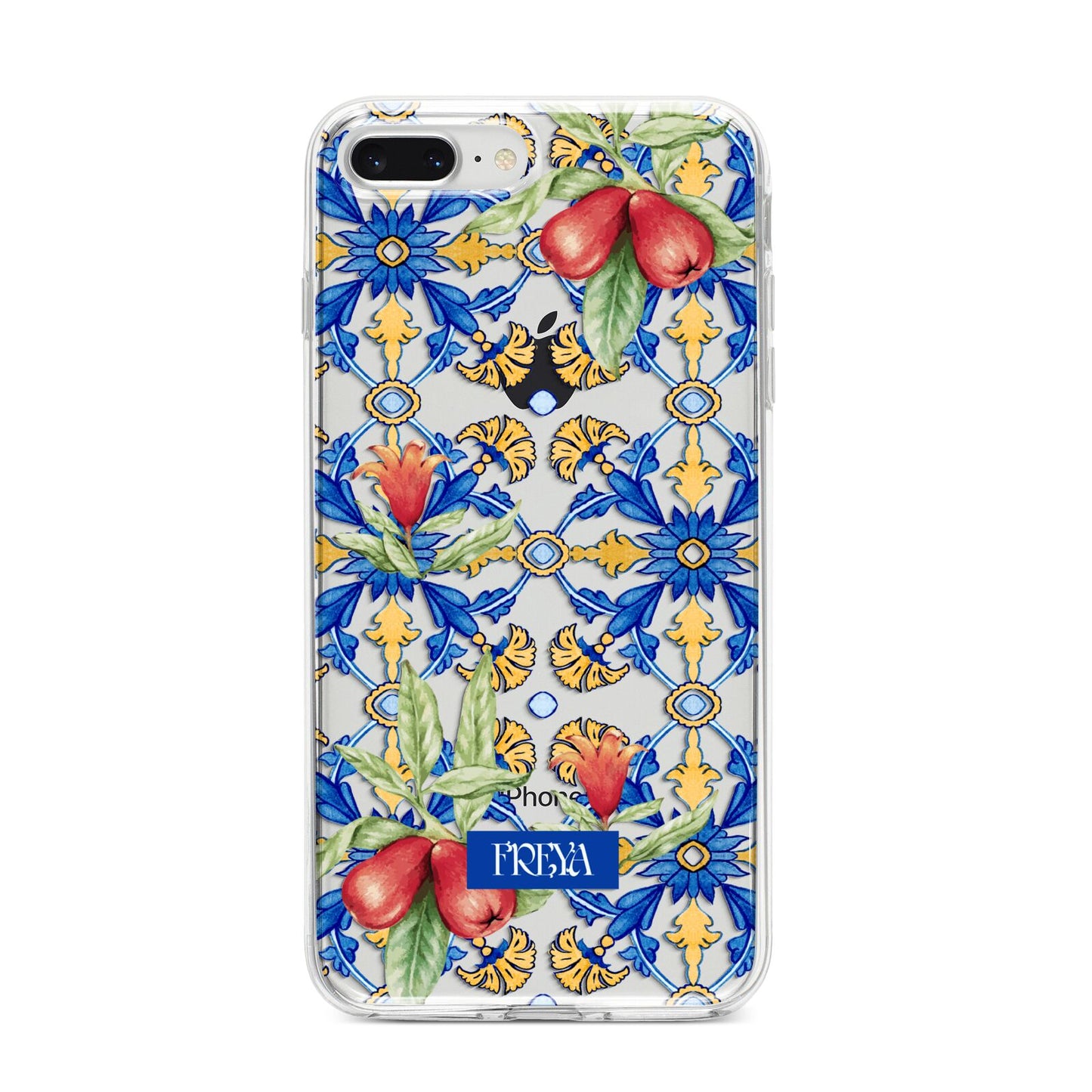 Personalised Mediterranean Fruit and Tiles iPhone 8 Plus Bumper Case on Silver iPhone