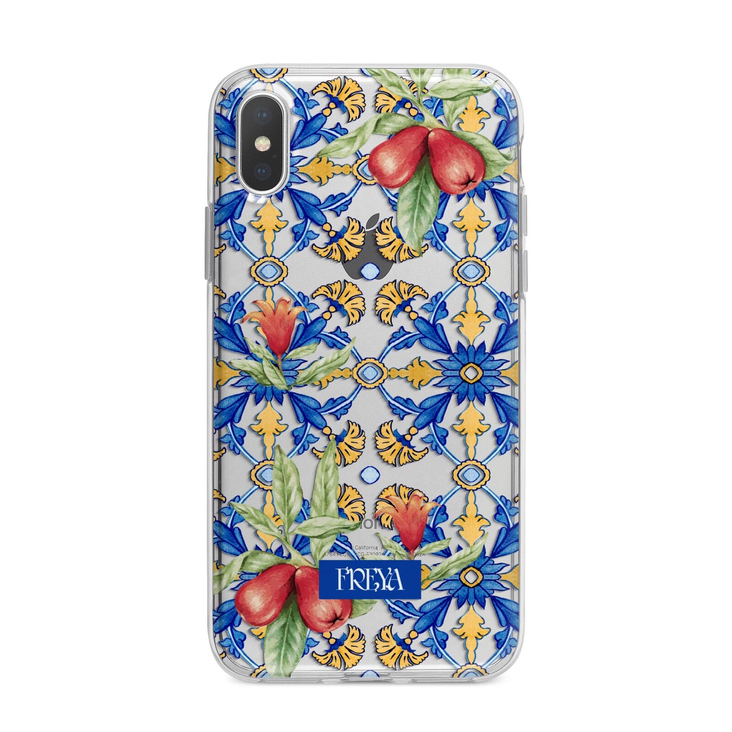 Personalised Mediterranean Fruit and Tiles iPhone X Bumper Case on Silver iPhone Alternative Image 1