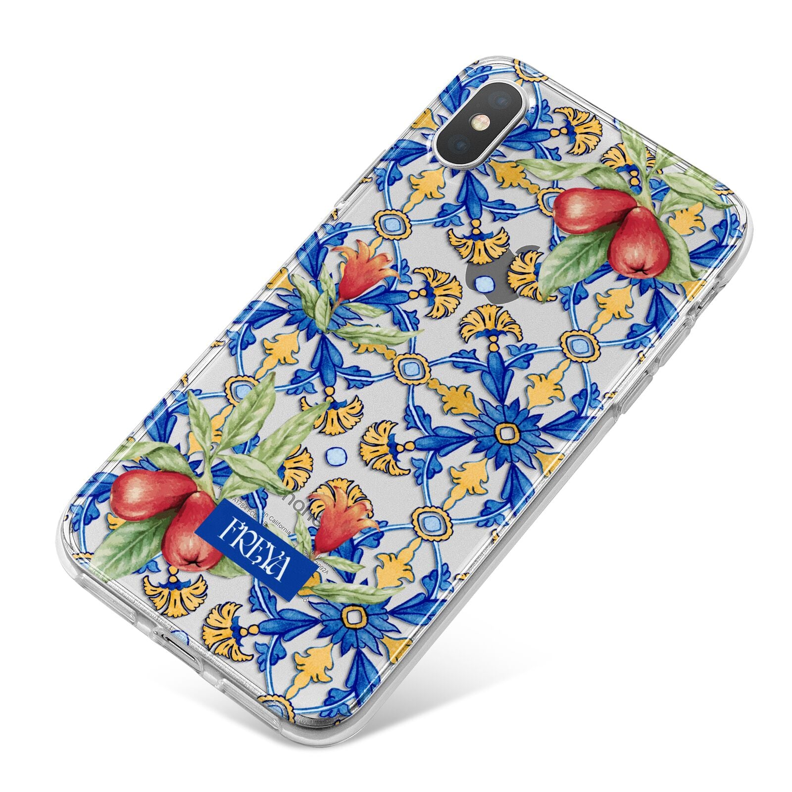 Personalised Mediterranean Fruit and Tiles iPhone X Bumper Case on Silver iPhone
