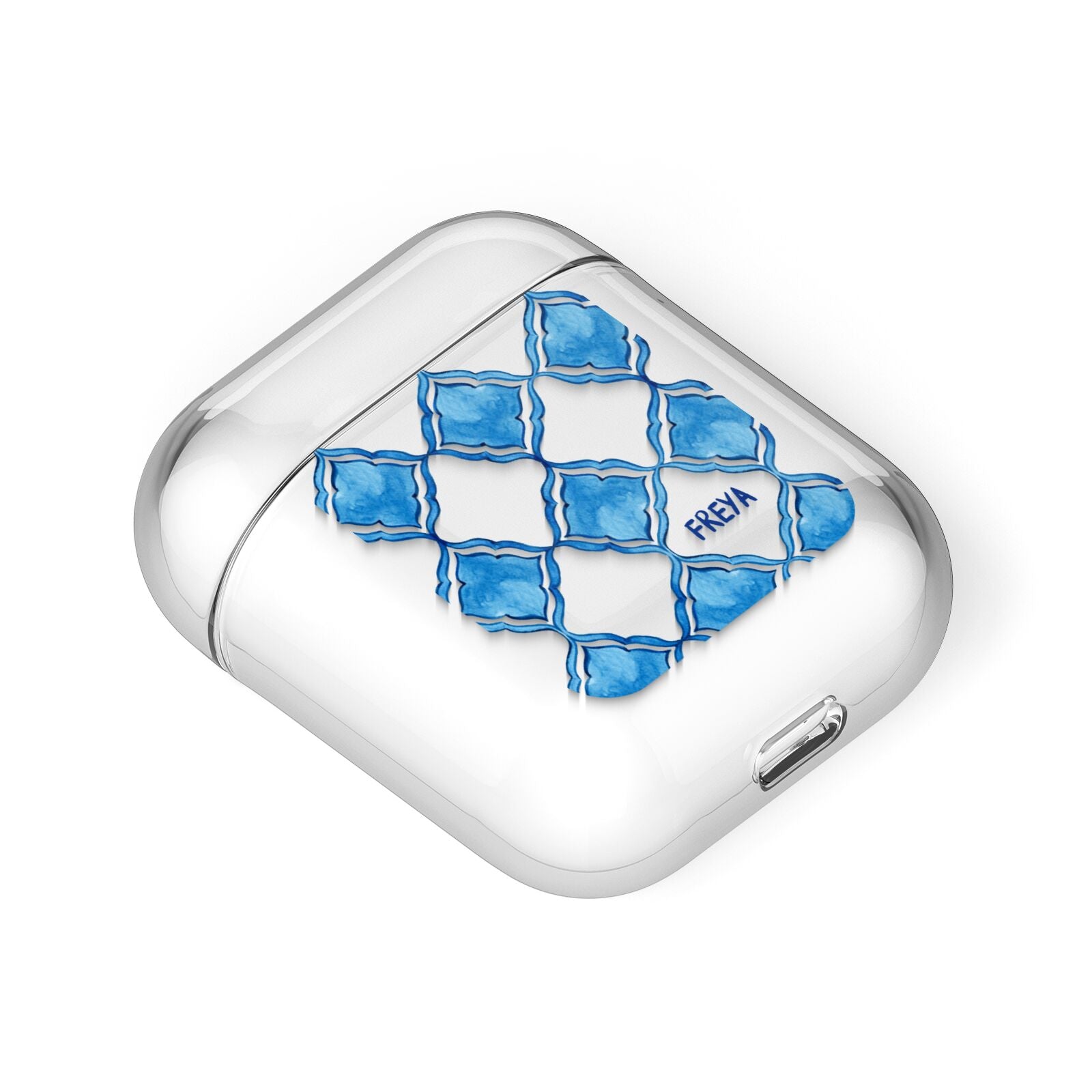 Personalised Mediterranean Tiles AirPods Case Laid Flat