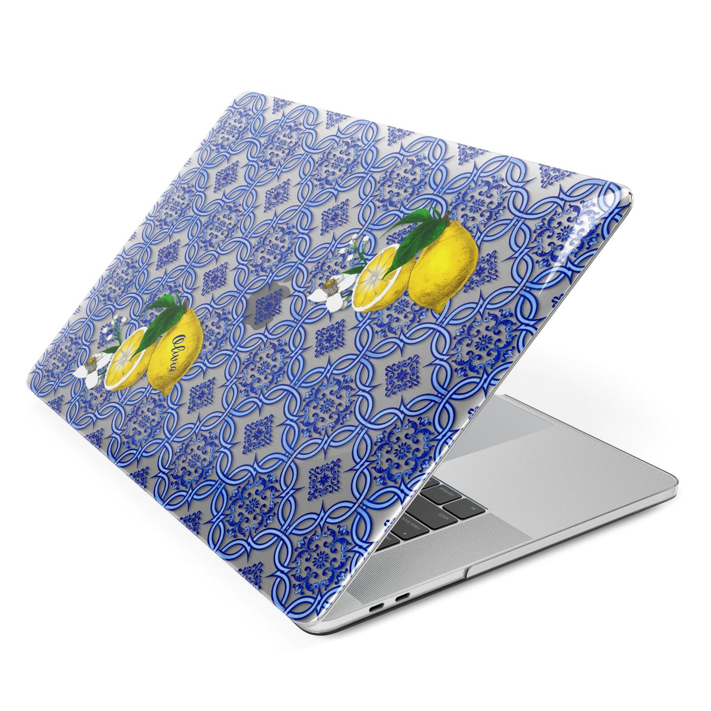 Personalised Mediterranean Tiles and Lemons Apple MacBook Case Side View