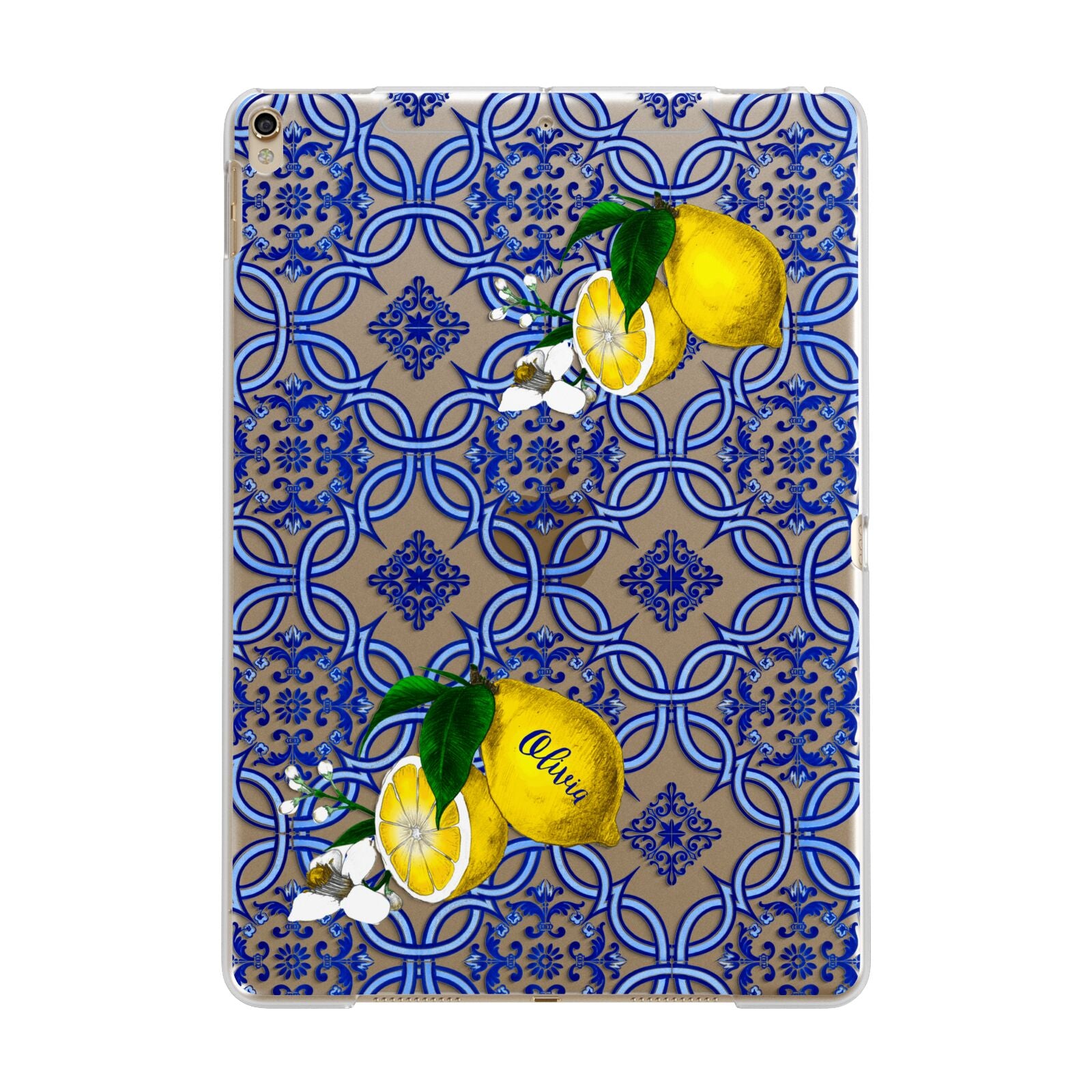 Personalised Mediterranean Tiles and Lemons Apple iPad Gold Case