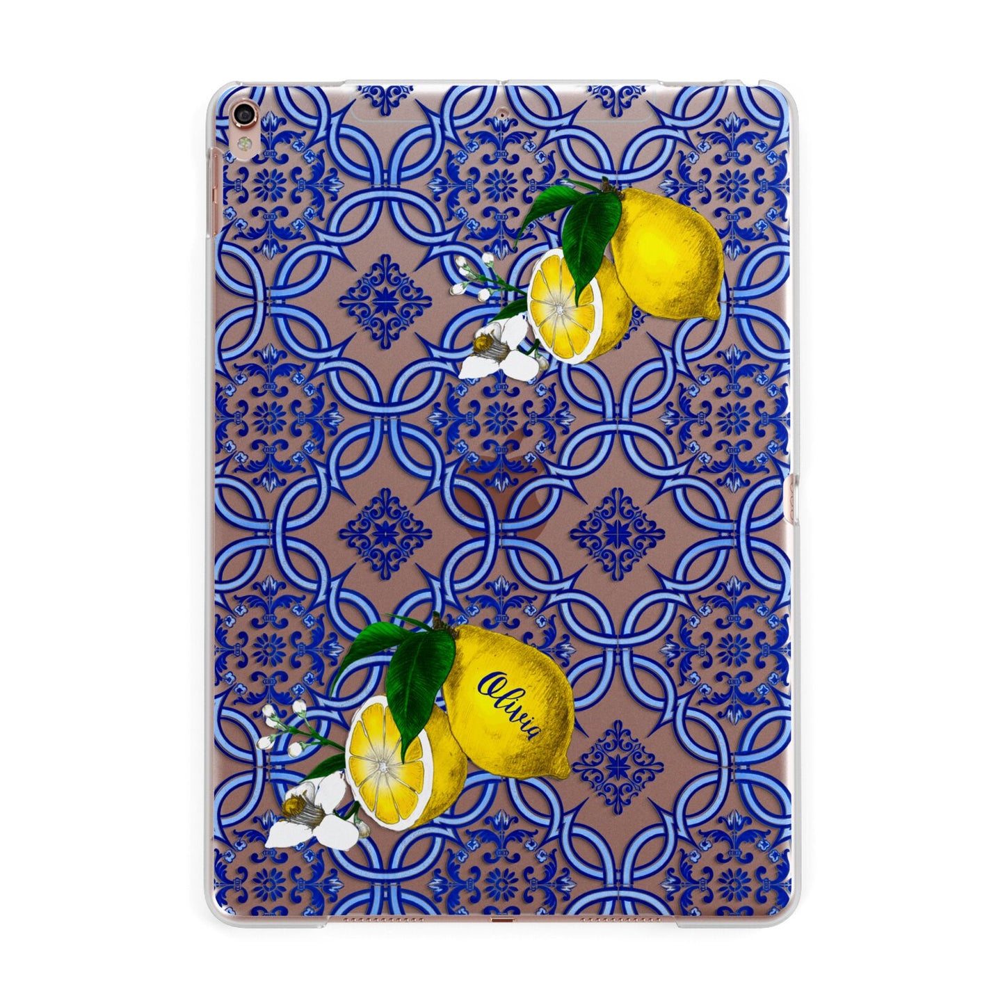 Personalised Mediterranean Tiles and Lemons Apple iPad Rose Gold Case