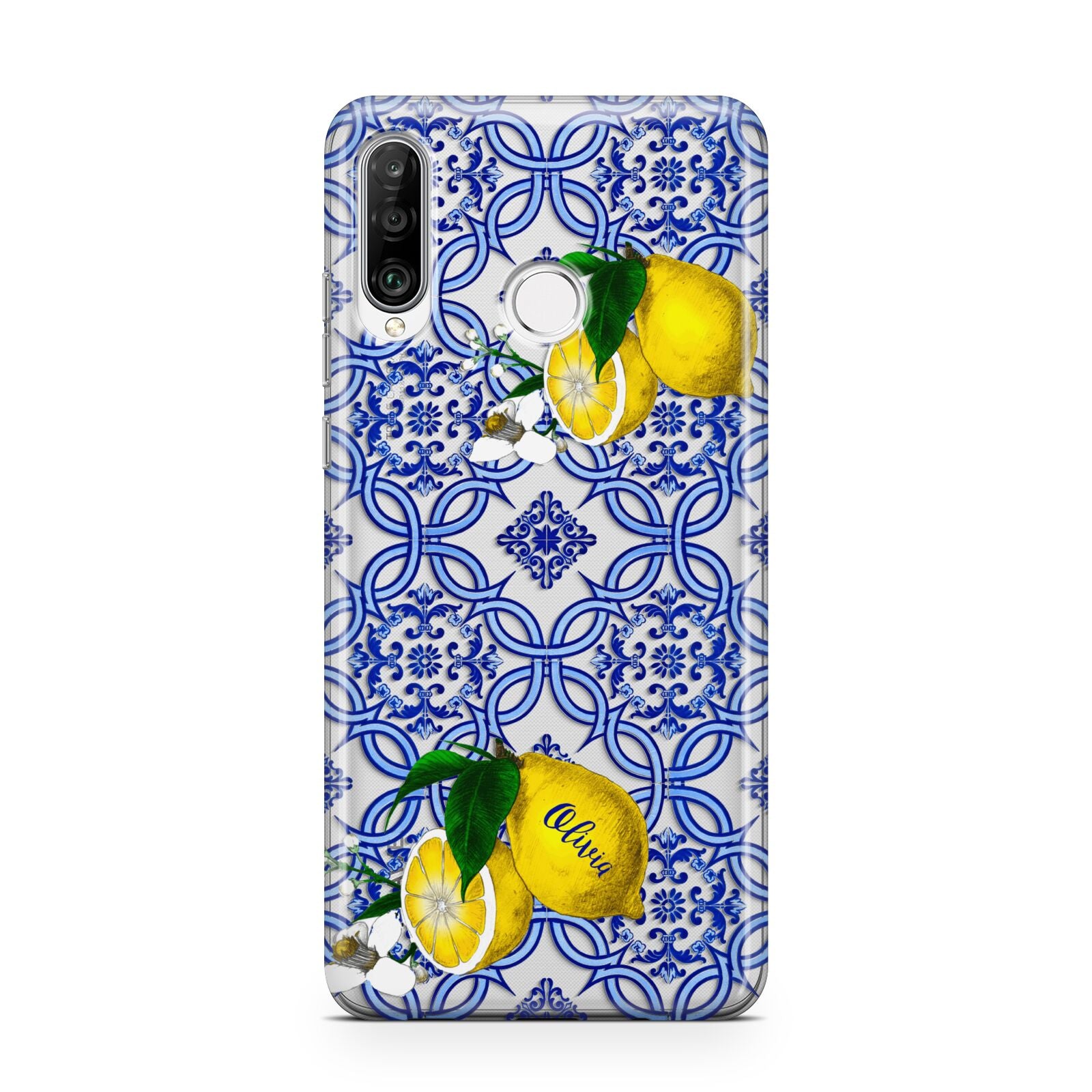 Personalised Mediterranean Tiles and Lemons Huawei P30 Lite Phone Case