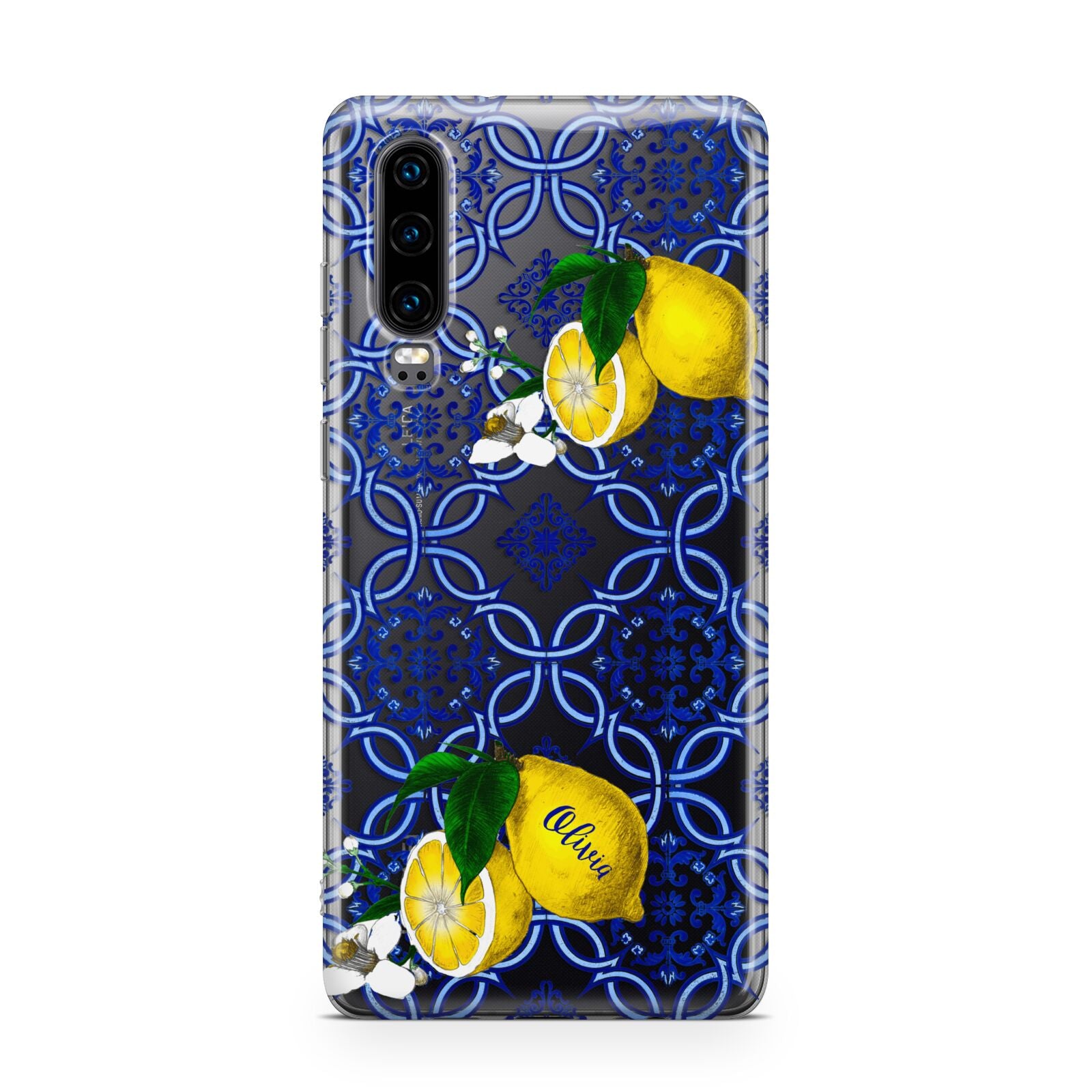 Personalised Mediterranean Tiles and Lemons Huawei P30 Phone Case