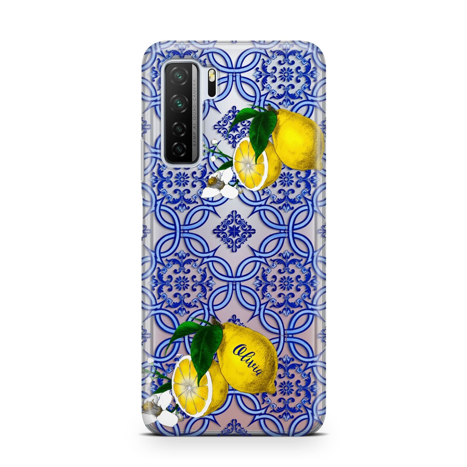 Personalised Mediterranean Tiles and Lemons Huawei P40 Lite 5G Phone Case