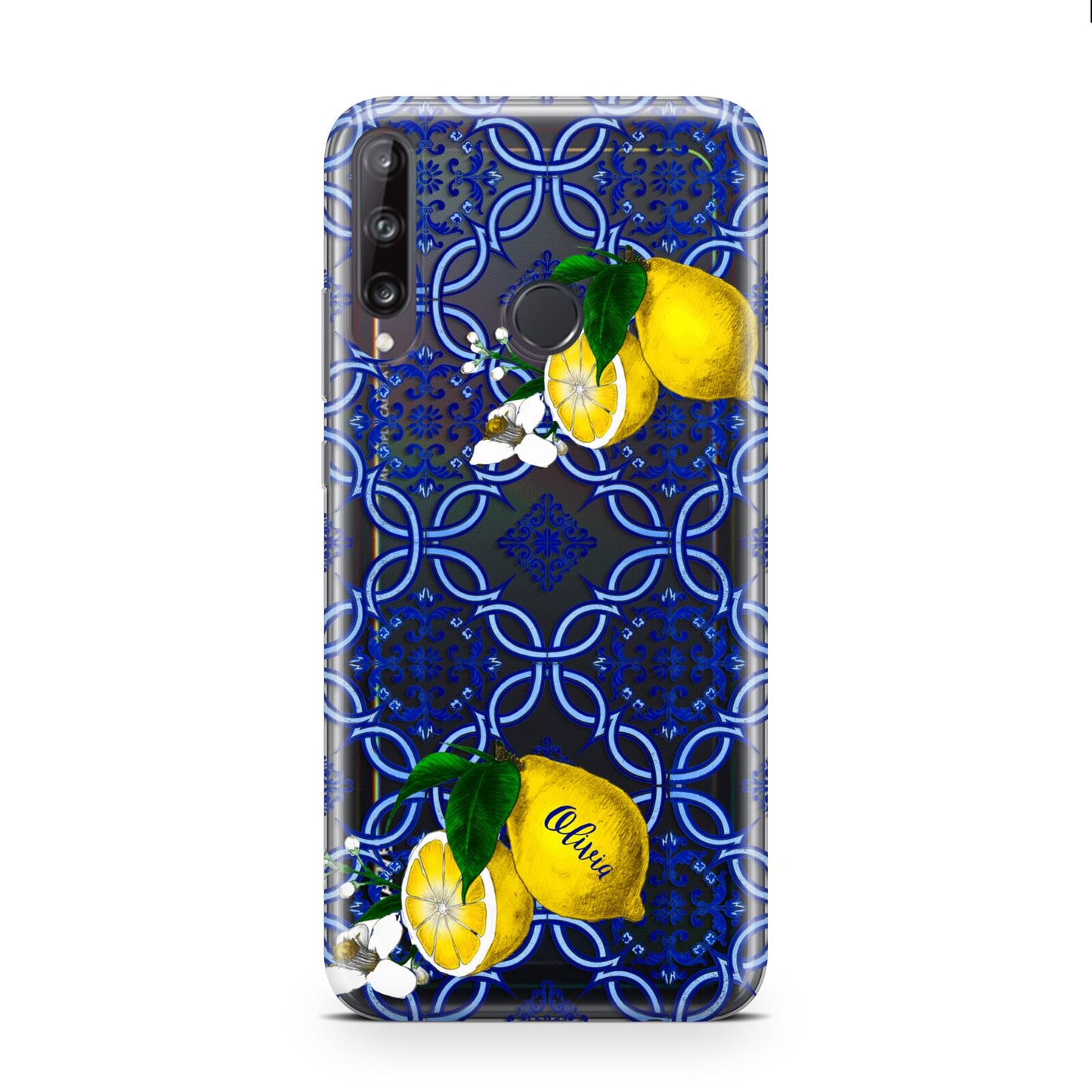 Personalised Mediterranean Tiles and Lemons Huawei P40 Lite E Phone Case