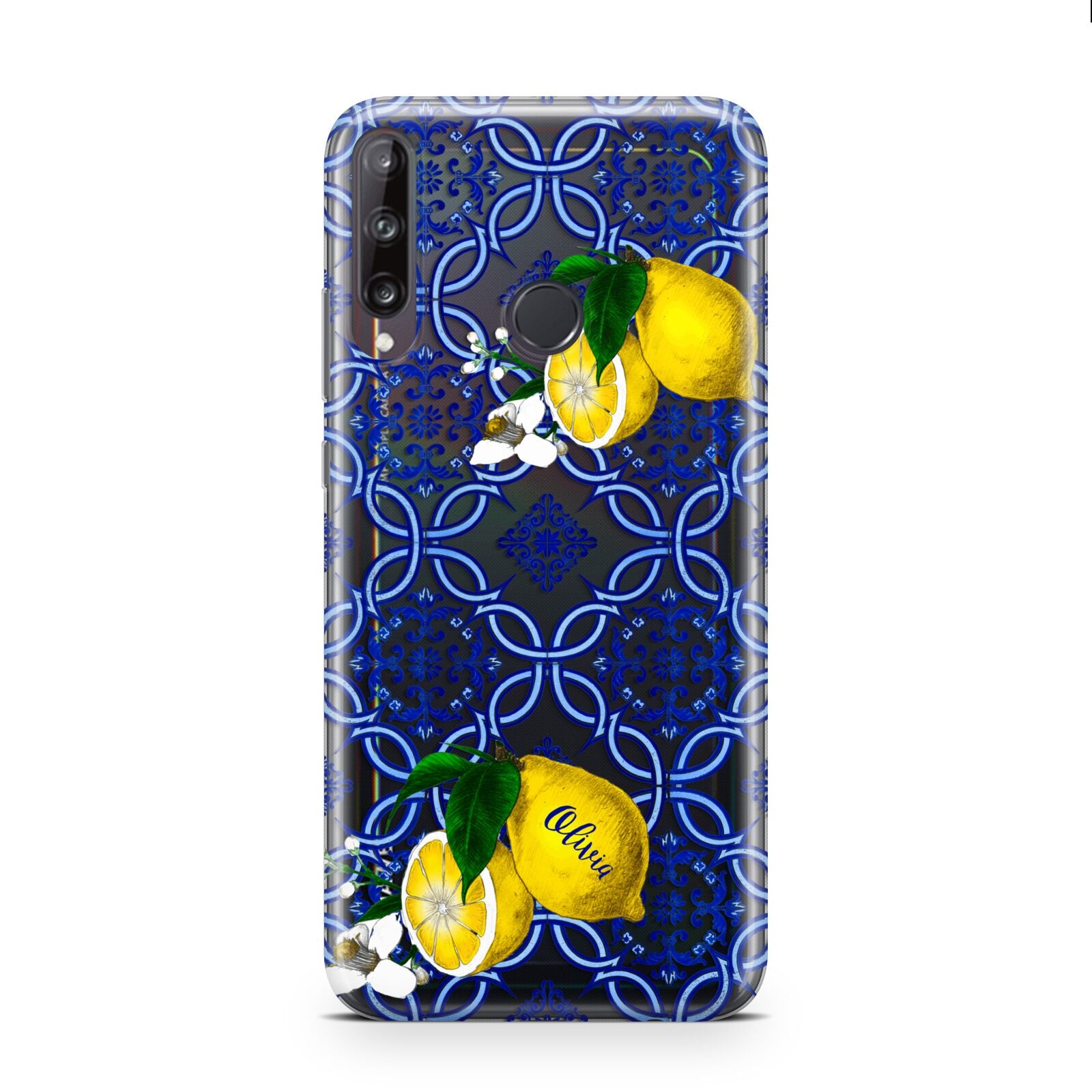 Personalised Mediterranean Tiles and Lemons Huawei P40 Lite E Phone Case