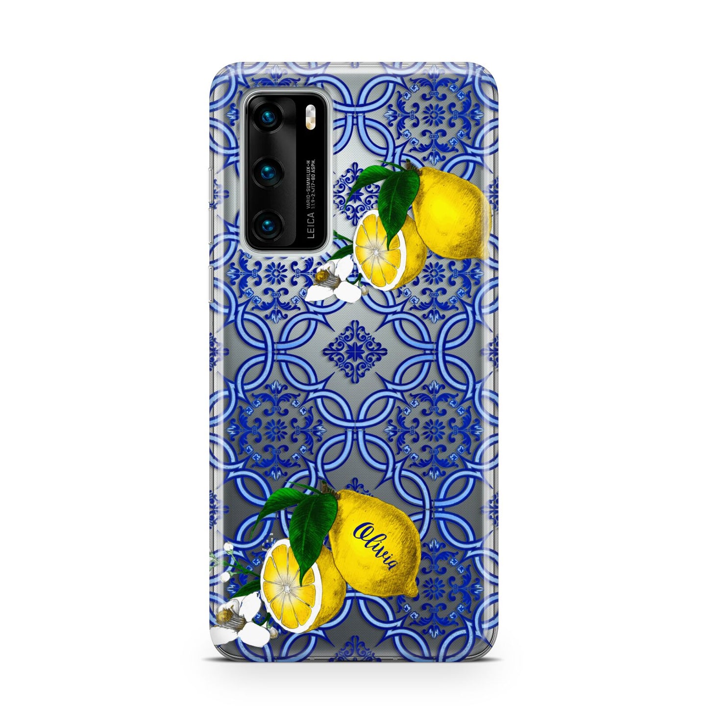 Personalised Mediterranean Tiles and Lemons Huawei P40 Phone Case