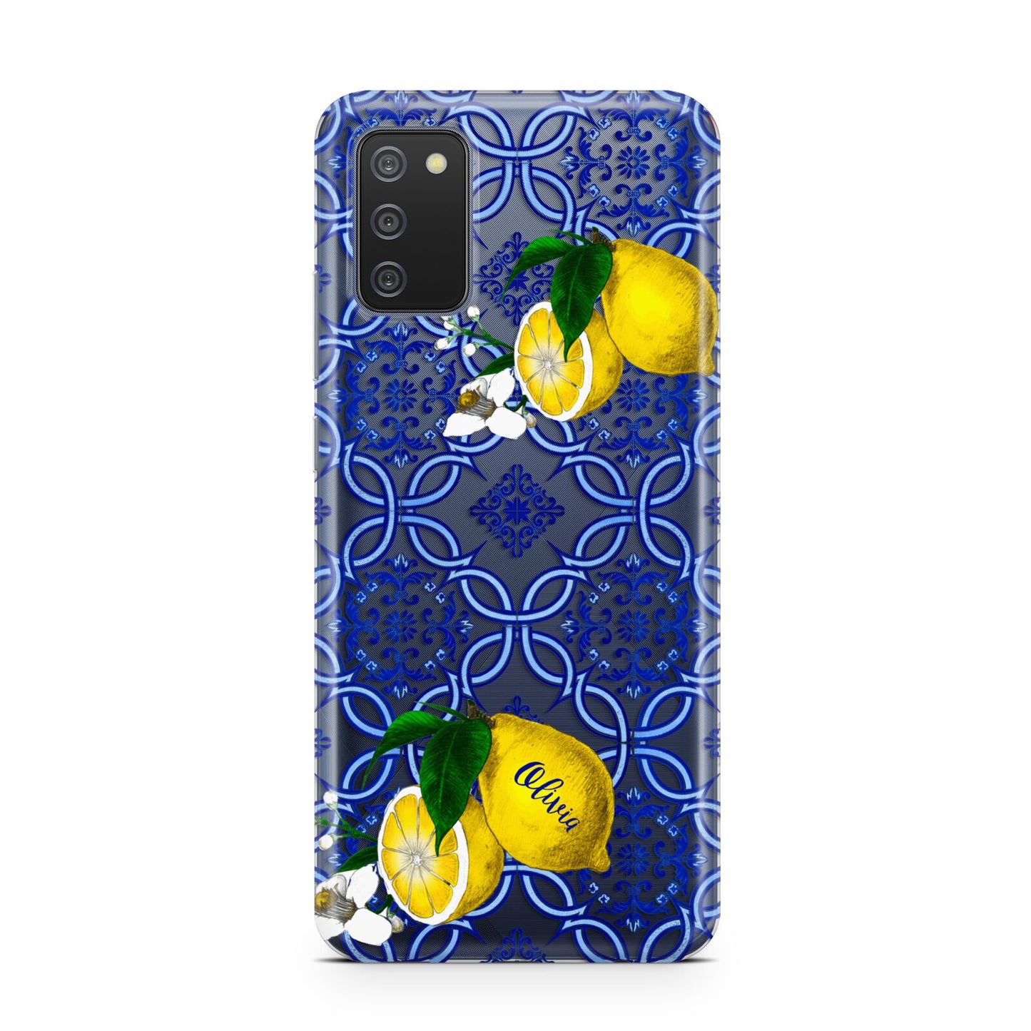 Personalised Mediterranean Tiles and Lemons Samsung A02s Case