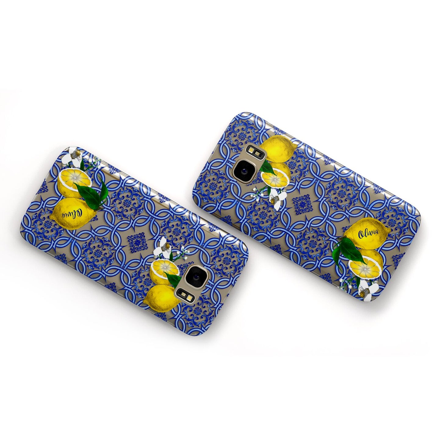 Personalised Mediterranean Tiles and Lemons Samsung Galaxy Case Flat Overview