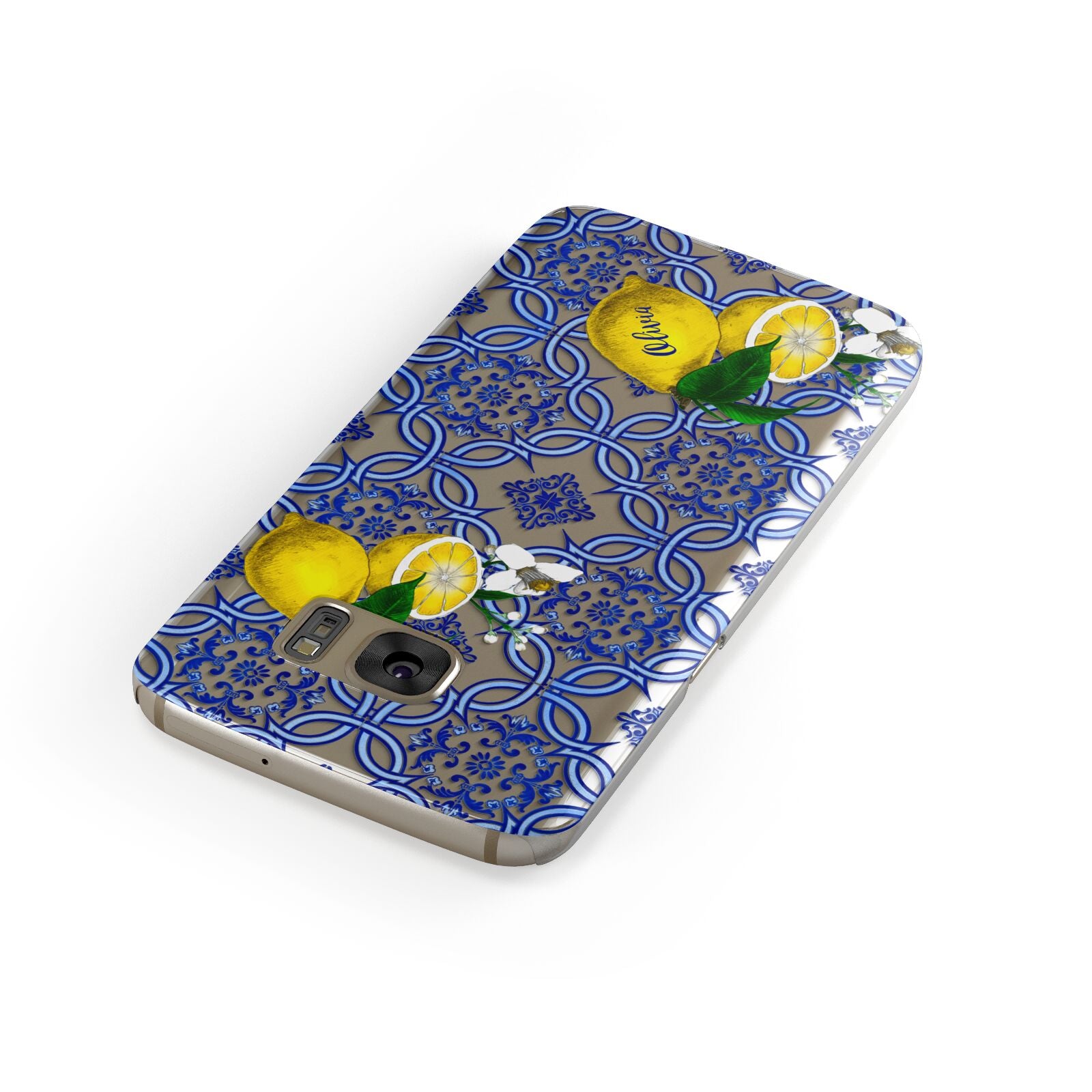 Personalised Mediterranean Tiles and Lemons Samsung Galaxy Case Front Close Up