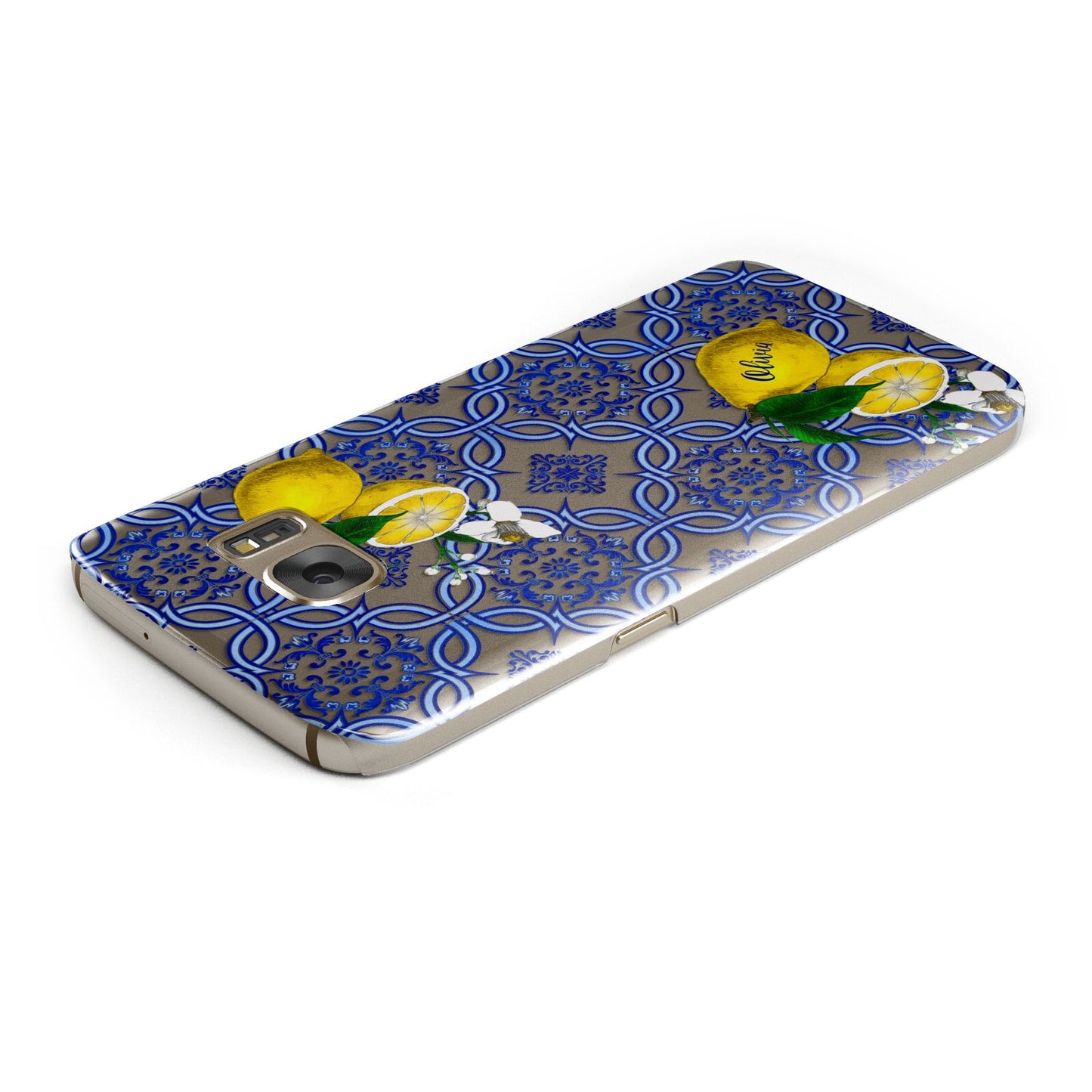 Personalised Mediterranean Tiles and Lemons Samsung Galaxy Case Top Cutout