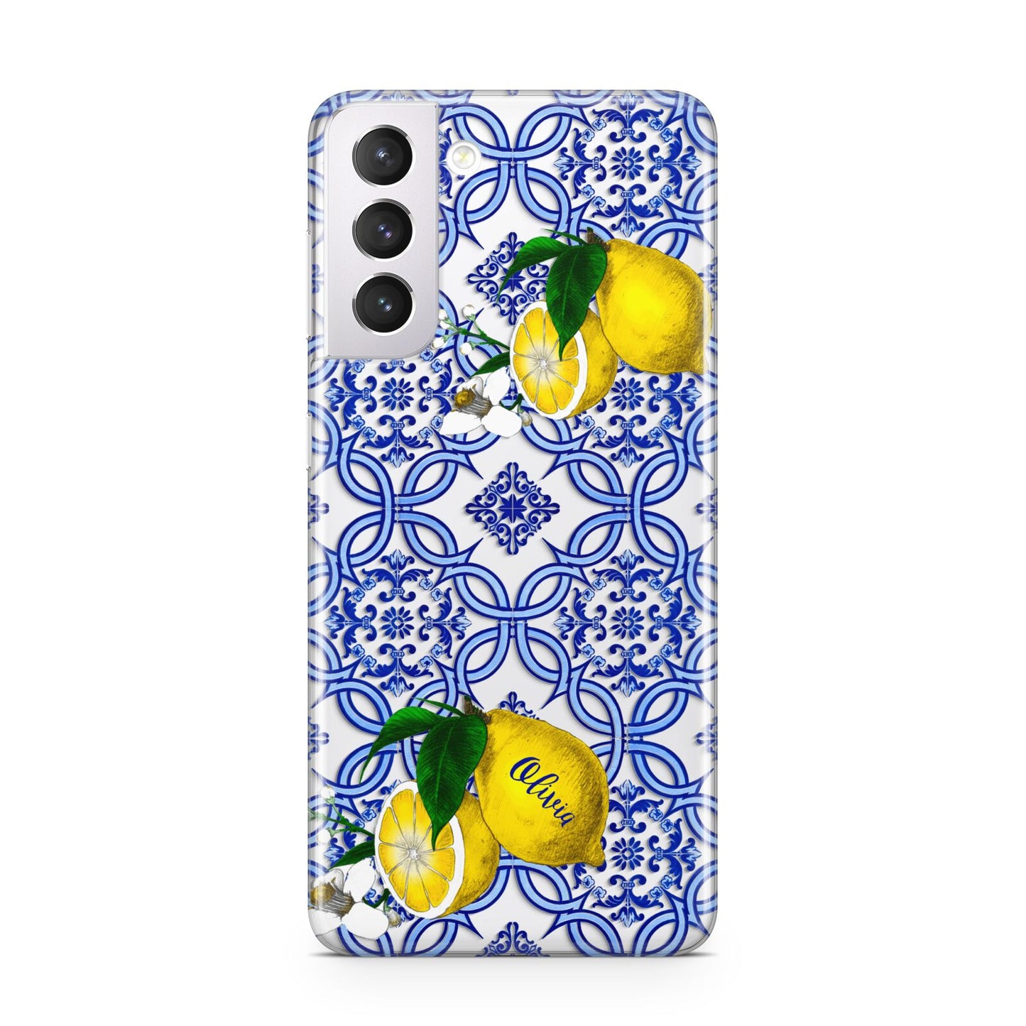 Personalised Mediterranean Tiles and Lemons Samsung S21 Case