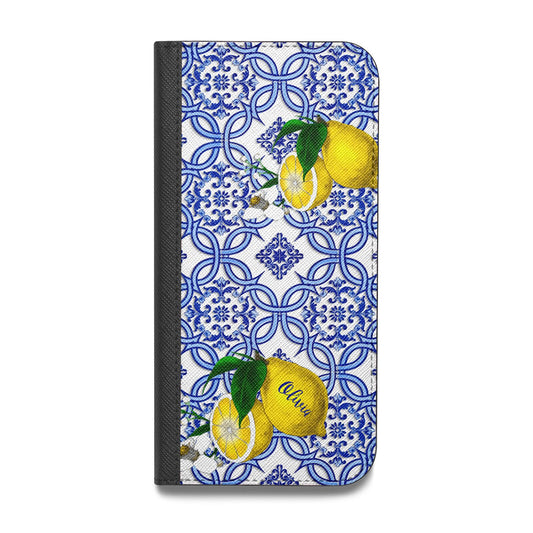 Personalised Mediterranean Tiles and Lemons Vegan Leather Flip iPhone Case